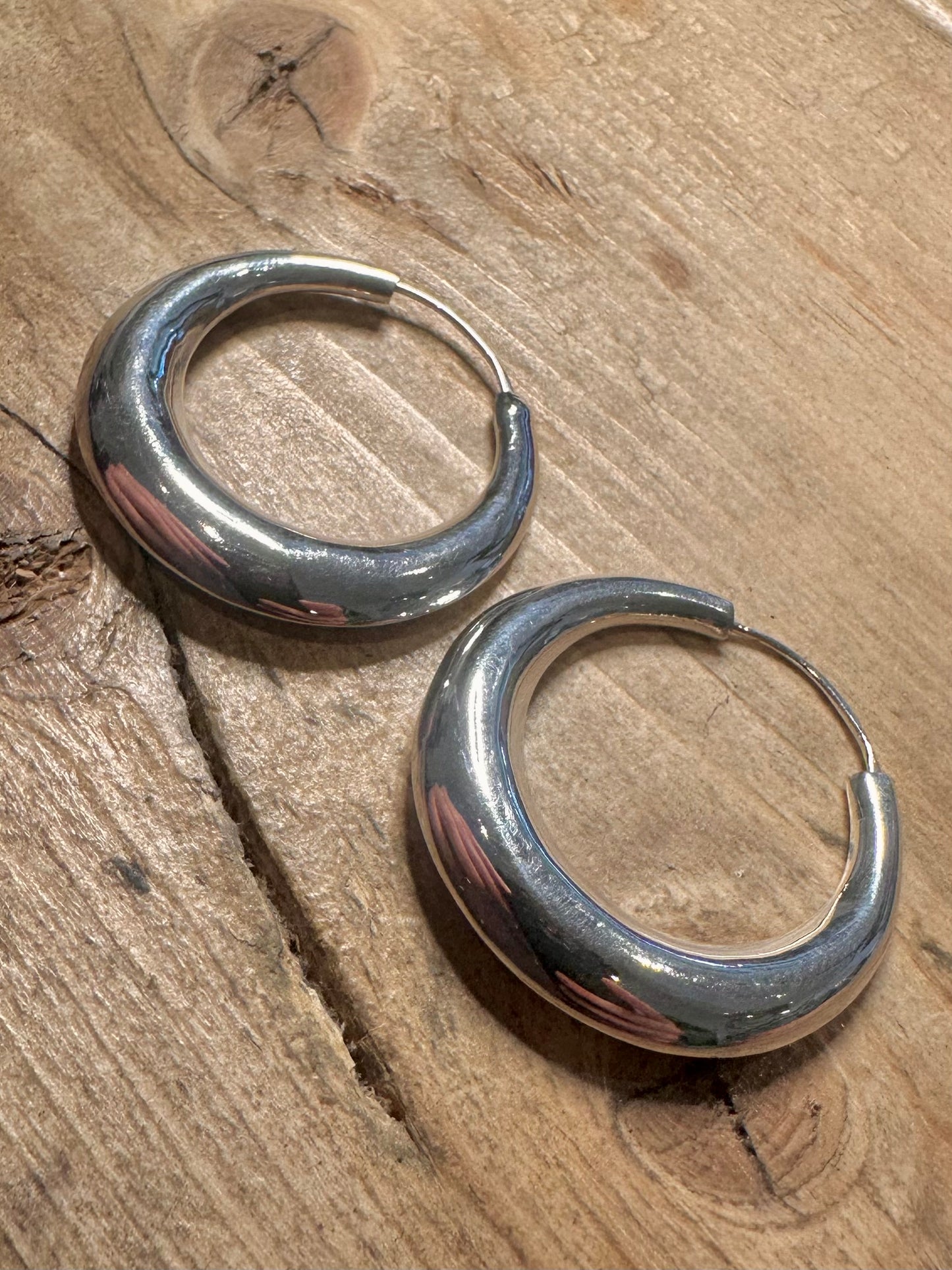 Modernist Chunky Hoops 925 Silver Earrings