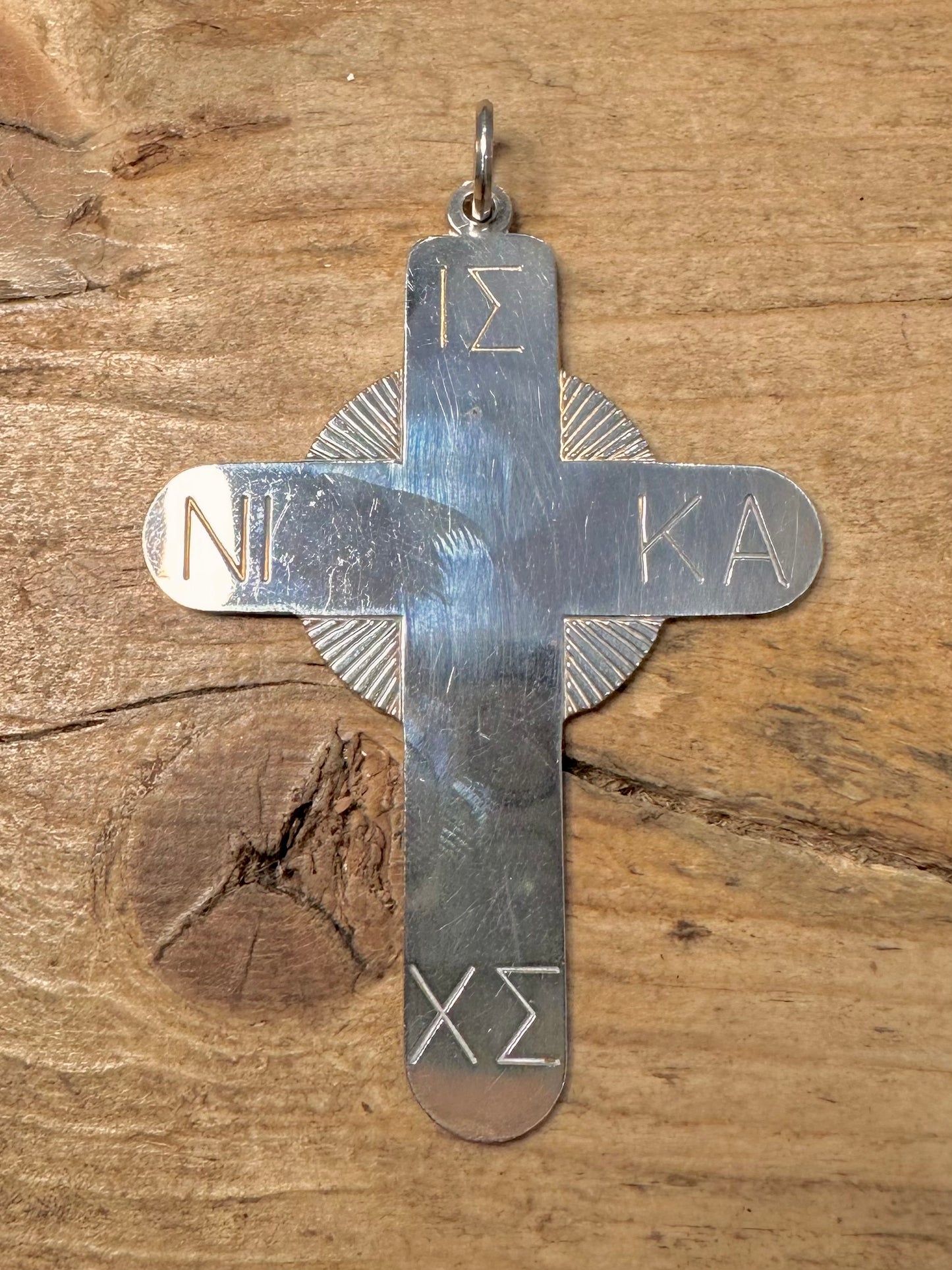 Vintage 1980 Large Cross Engraved 925 Silver Pendant