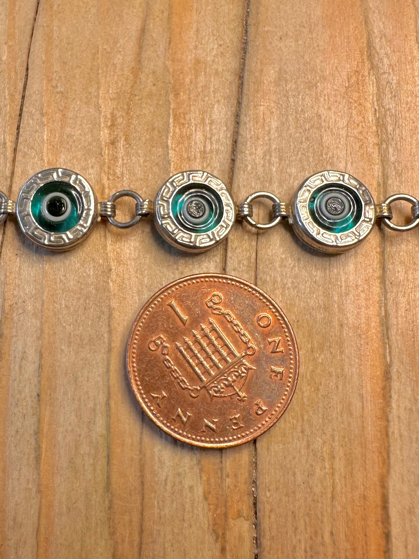Vintage Evil Eye 925 Sterling Silver 7.8 inch Bracelet