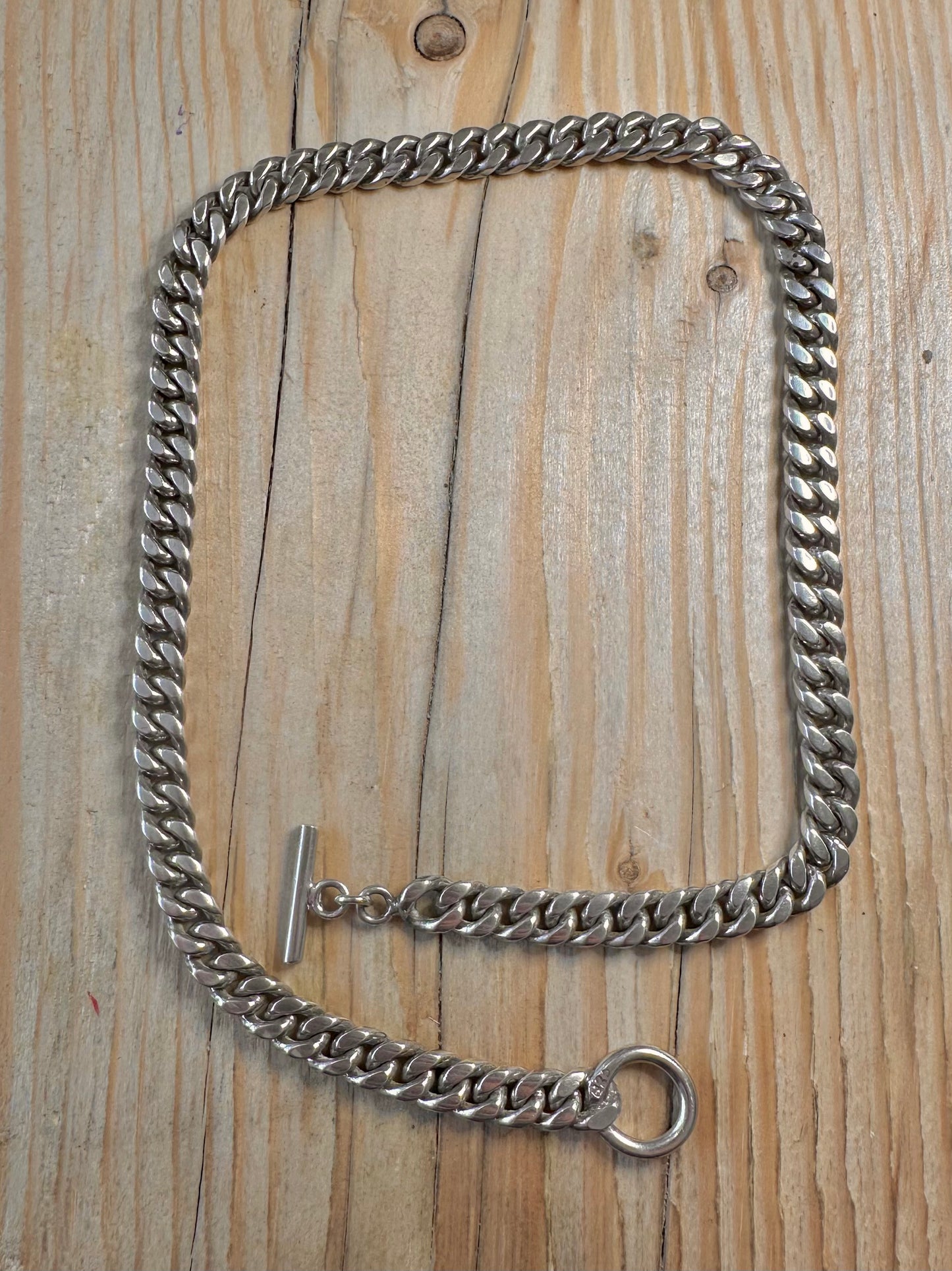 Vintage Chunky Curb Chain T Bar 925 Sterling 18.5 inch Necklace