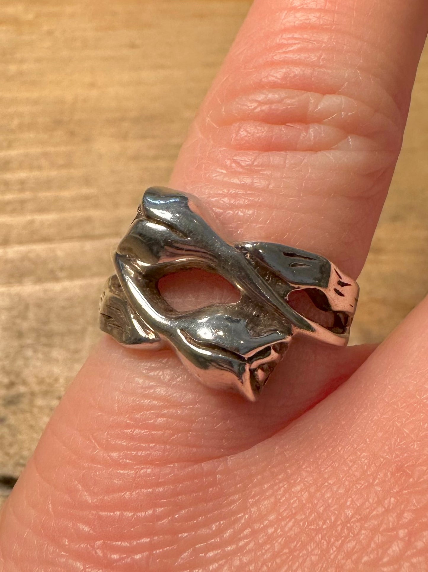 Vintage Double Rose 925 Silver Size M1/2 Ring