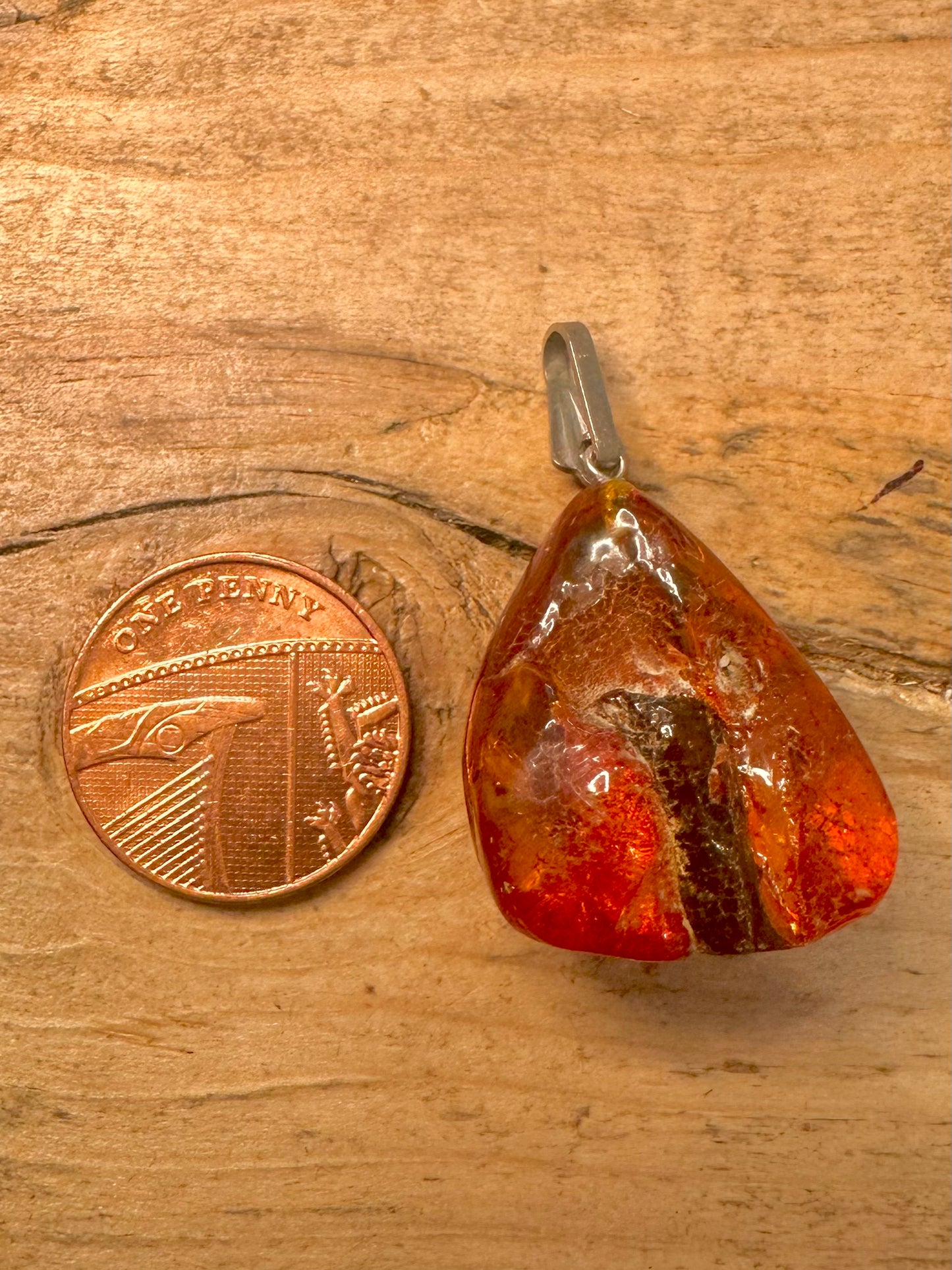 Vintage Raw Amber 925 Silver Pendant