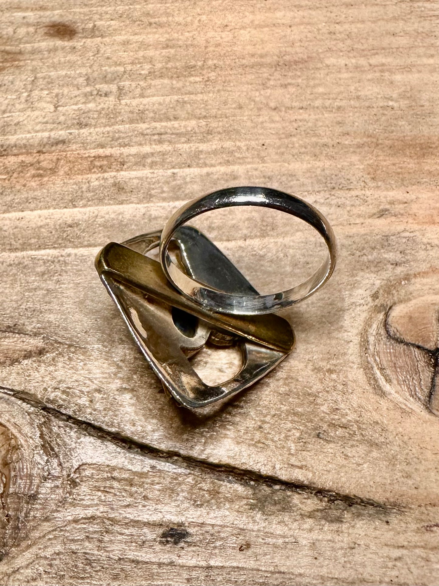 Abstract Square Textured Lapis Gold on 925 Silver Size Q Ring