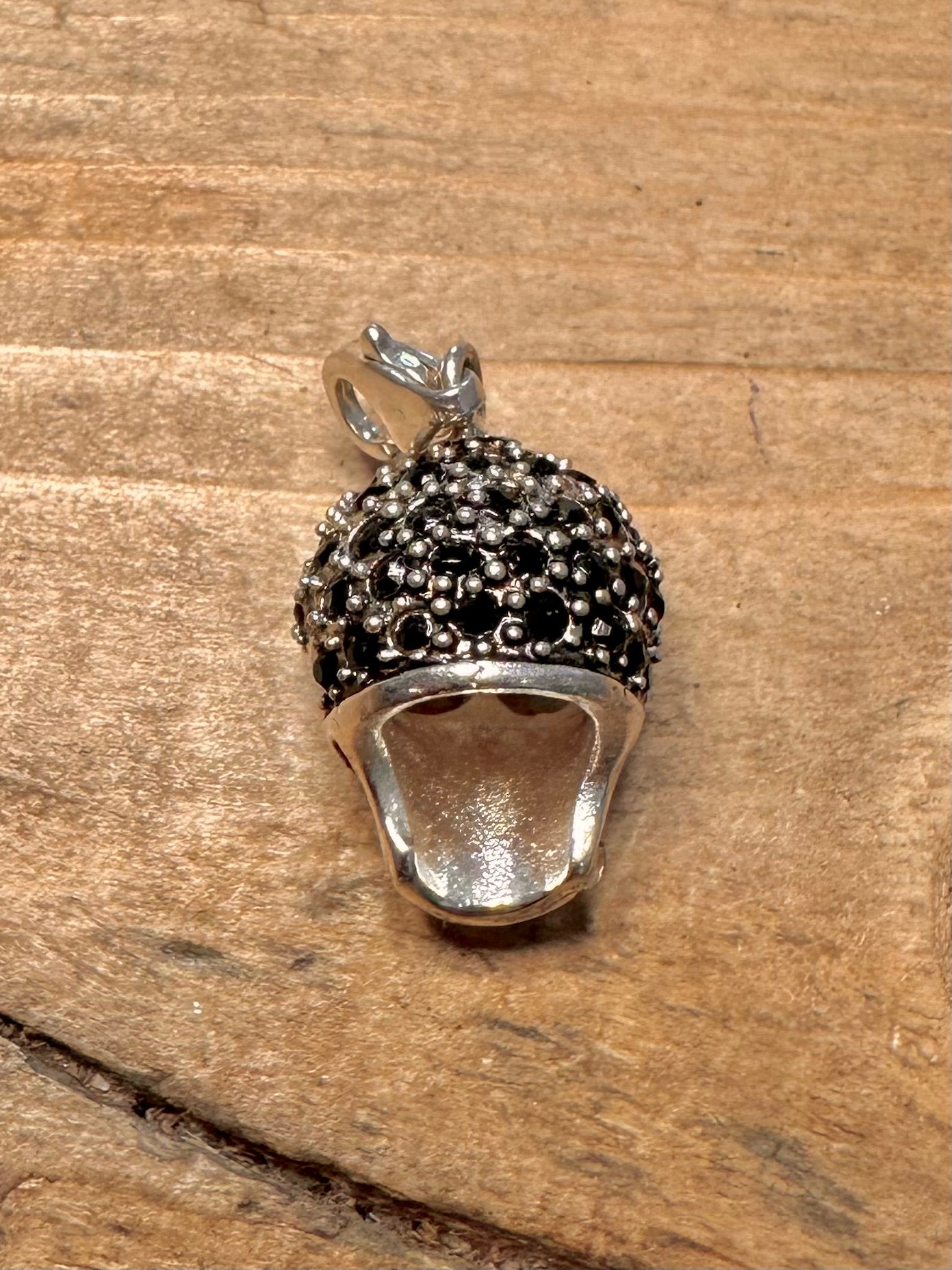 Modern Skull Black CZ Stone 925 Silver Pendant