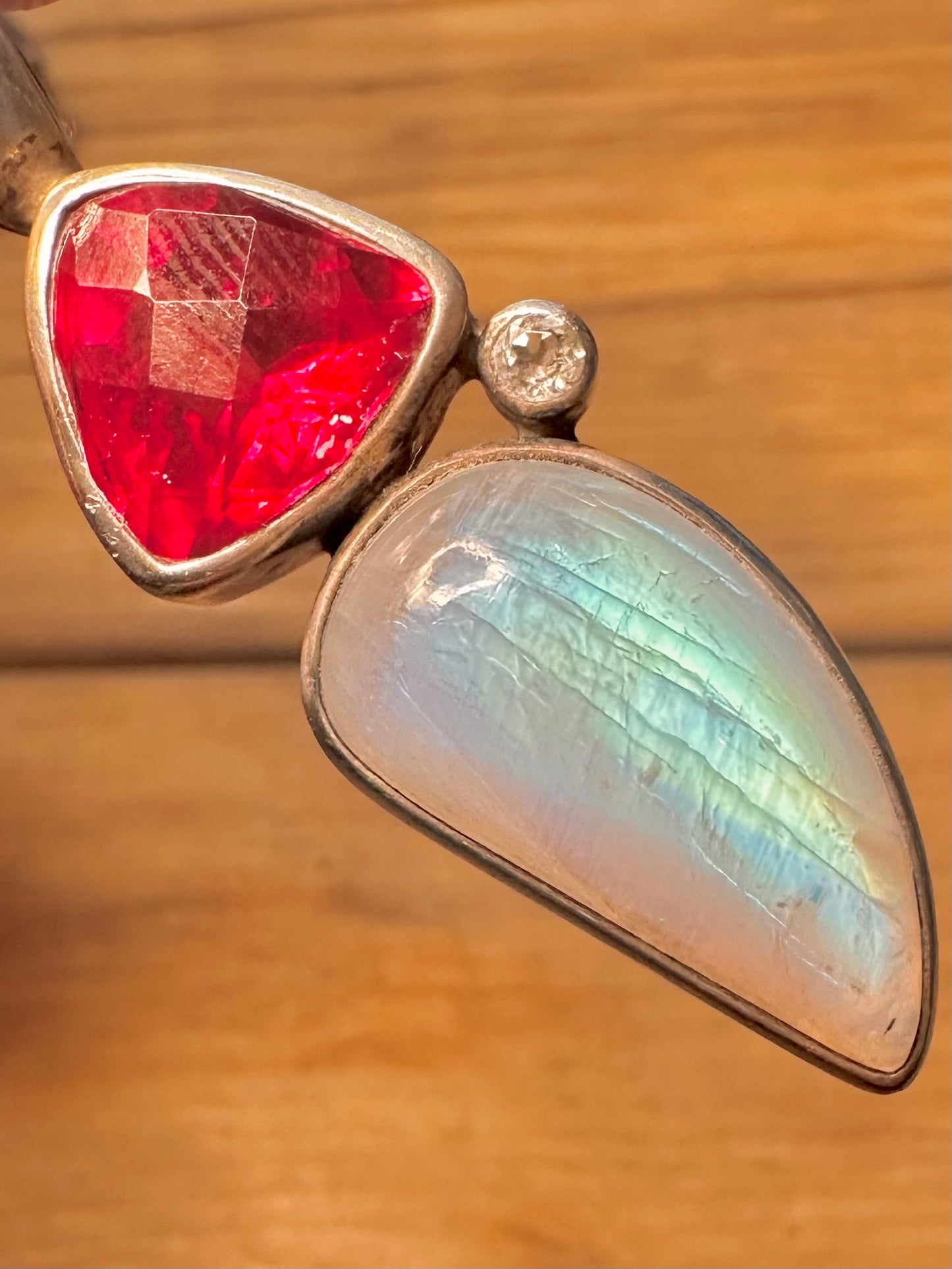 Stunning Moonstone and Red Stone 925 Silver Pendant