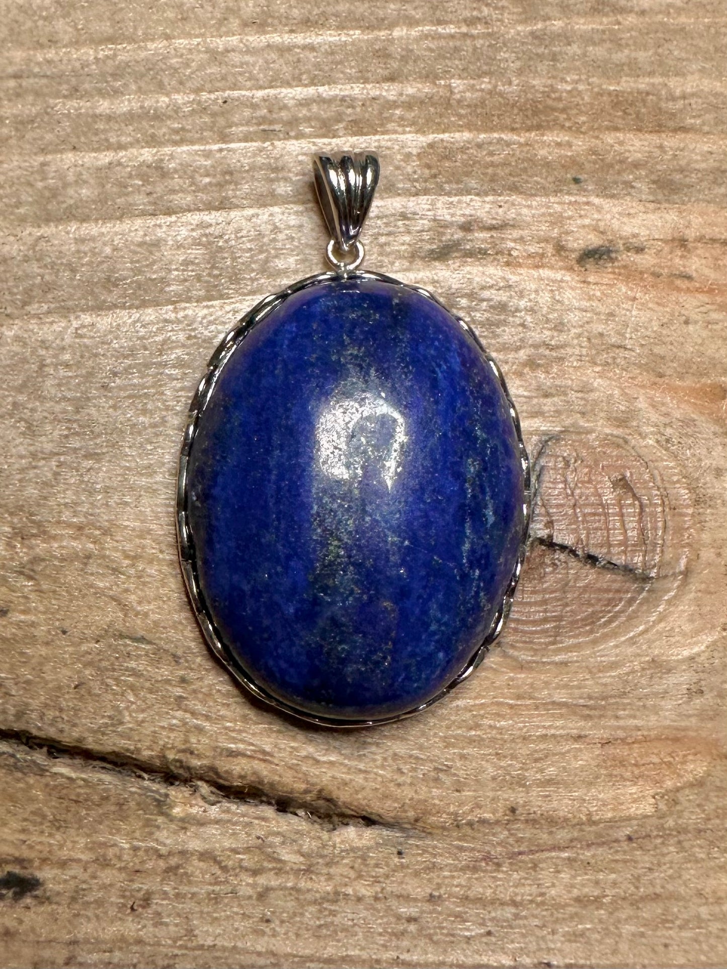 Vintage Oval Lapis 925 Silver Pendant