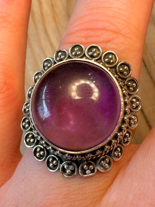 Vintage Amethyst Boho 925 Silver Size Q Ring