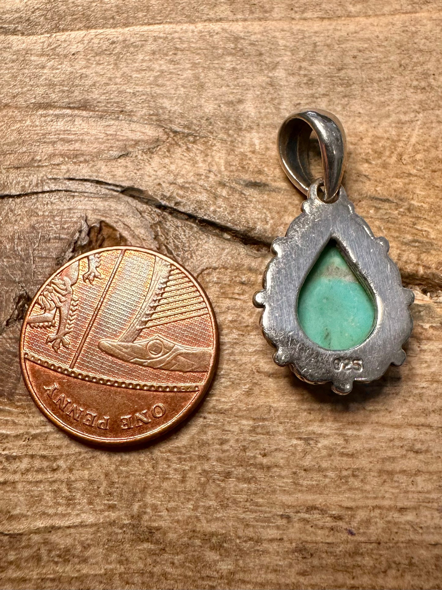 Vintage Turquoise Ornate 925 Silver Pendant