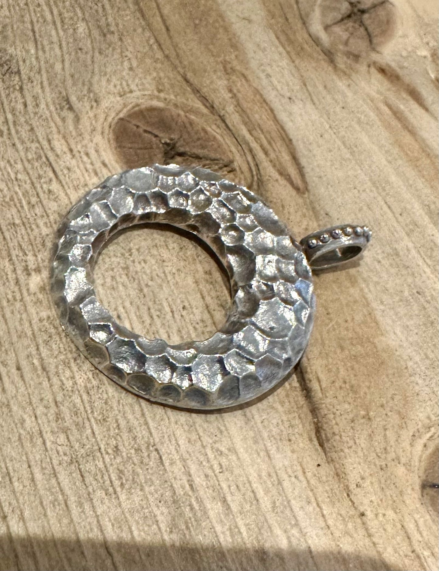 Vintage Abstract Textured Circle 925 Silver Pendant