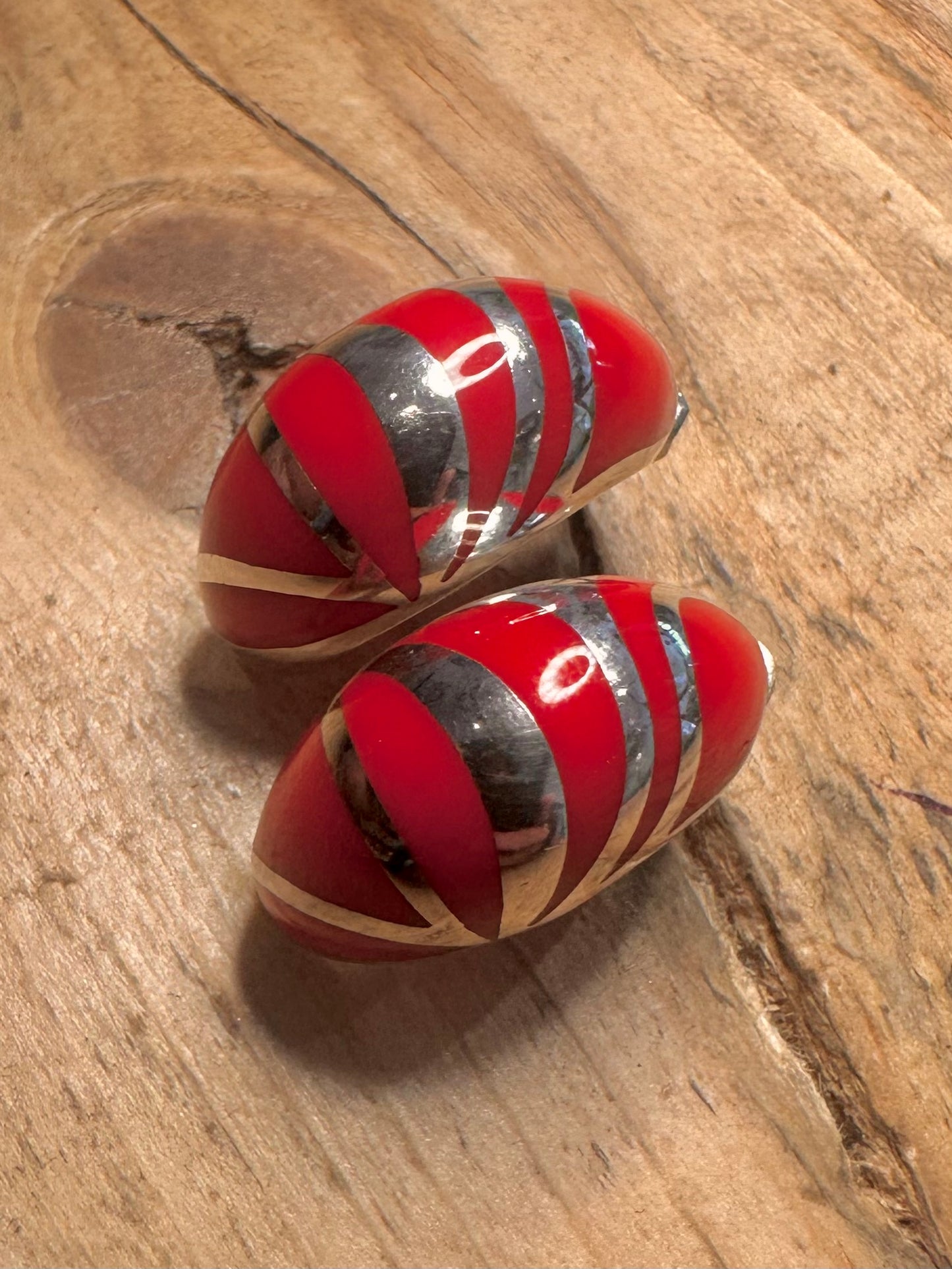Abstract Red Chunky 925 Silver Earrings
