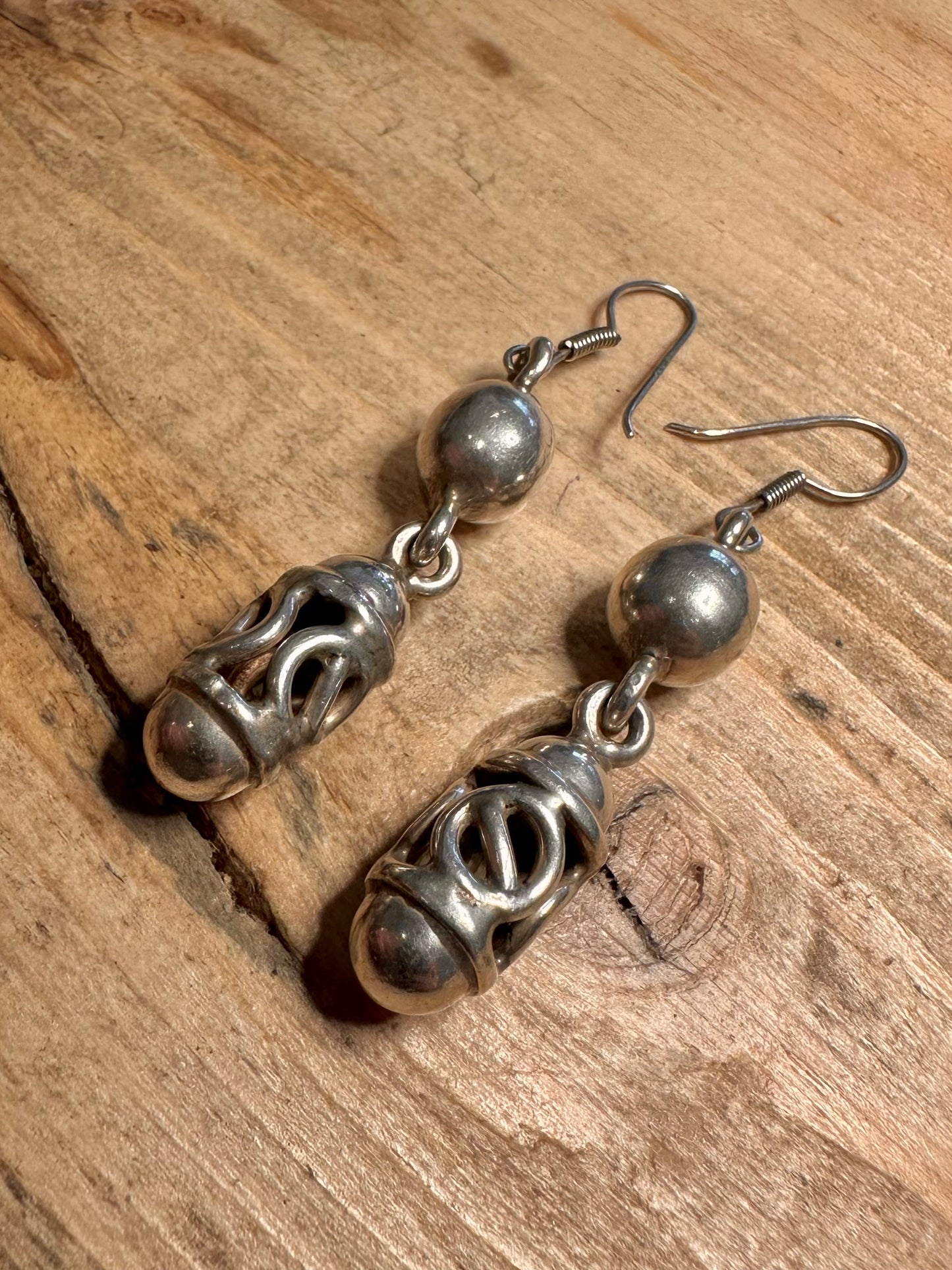 Vintage Tribal Chunky Dangle 925 Silver Earrings