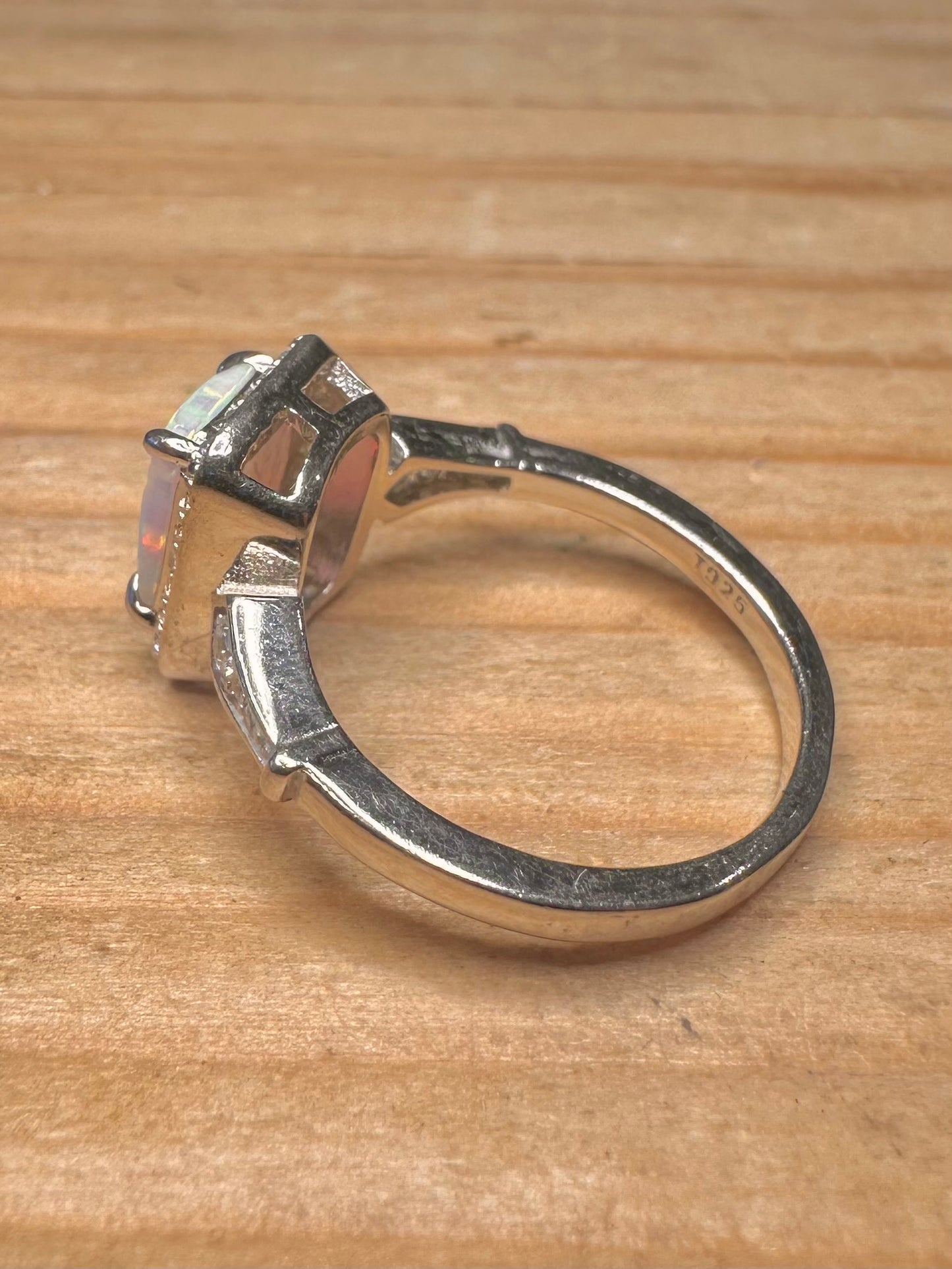 Modern Opal and CZ 925 Sterling Silver Size J1/2 Ring
