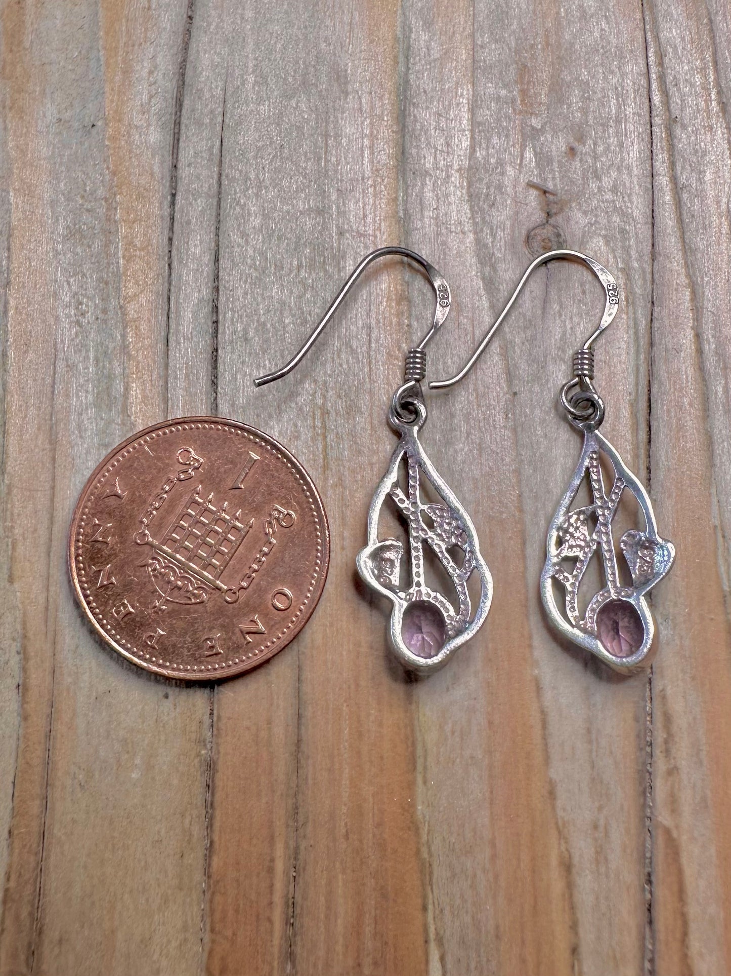 Vintage Amethyst Floral 925 Sterling Silver Earrings