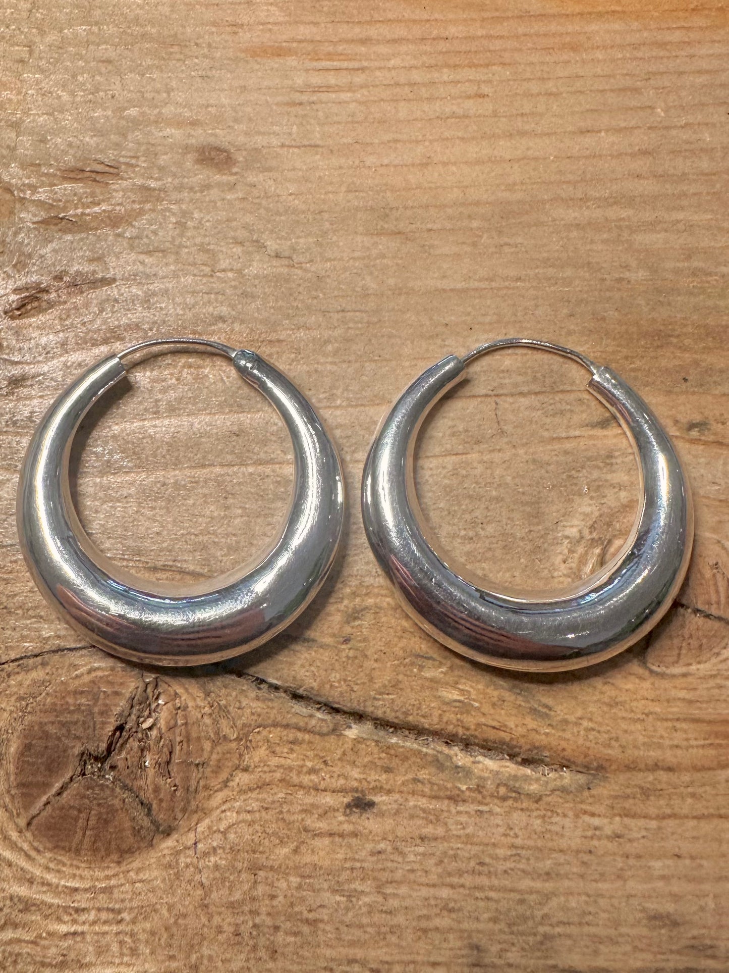 Modernist Chunky Hoops 925 Silver Earrings