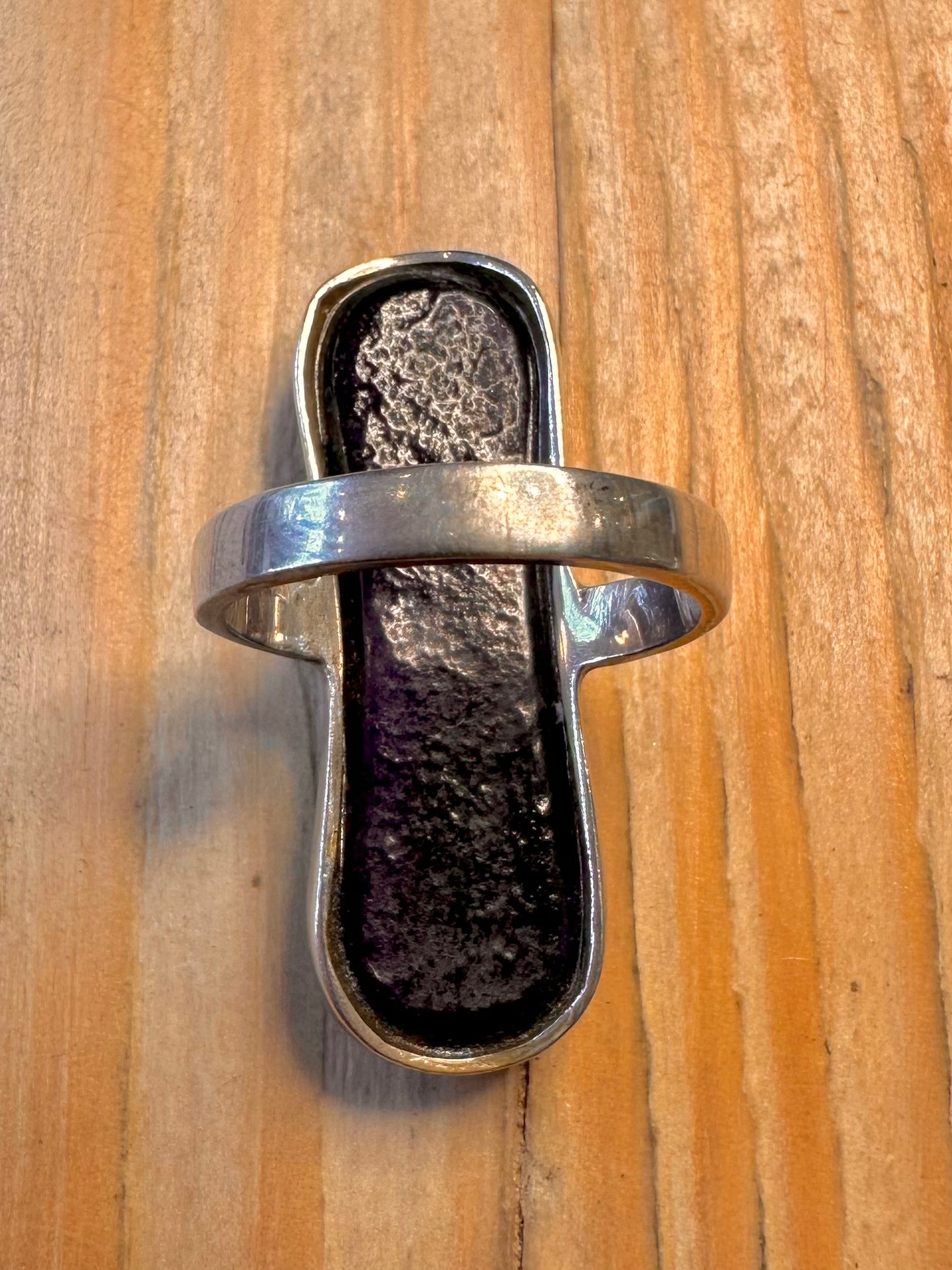 Abstract Long Dark Blue 925 Sterling Silver Size Q Ring