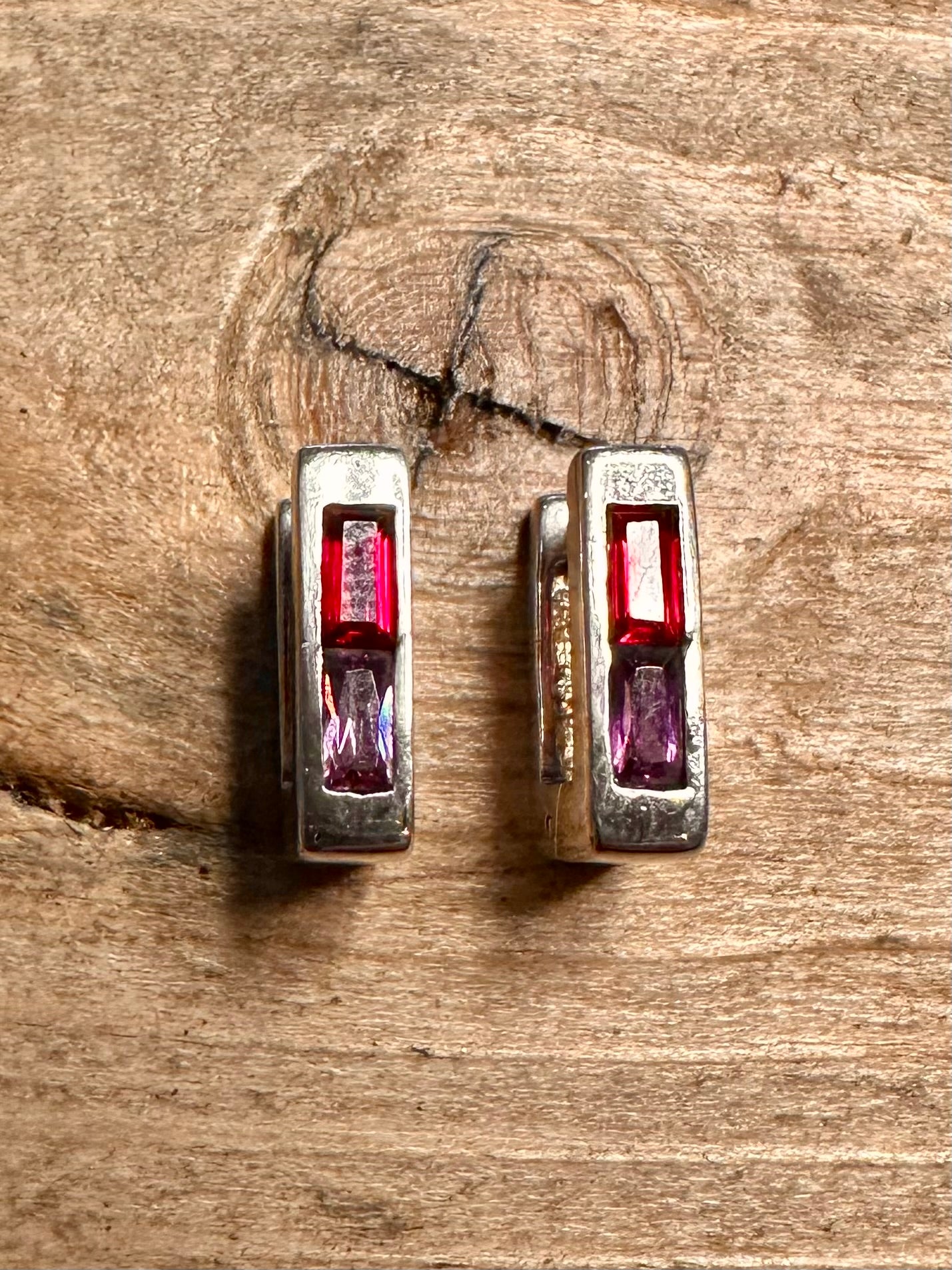 Modern Red and Purple Rectangle 925 Silver Earrings