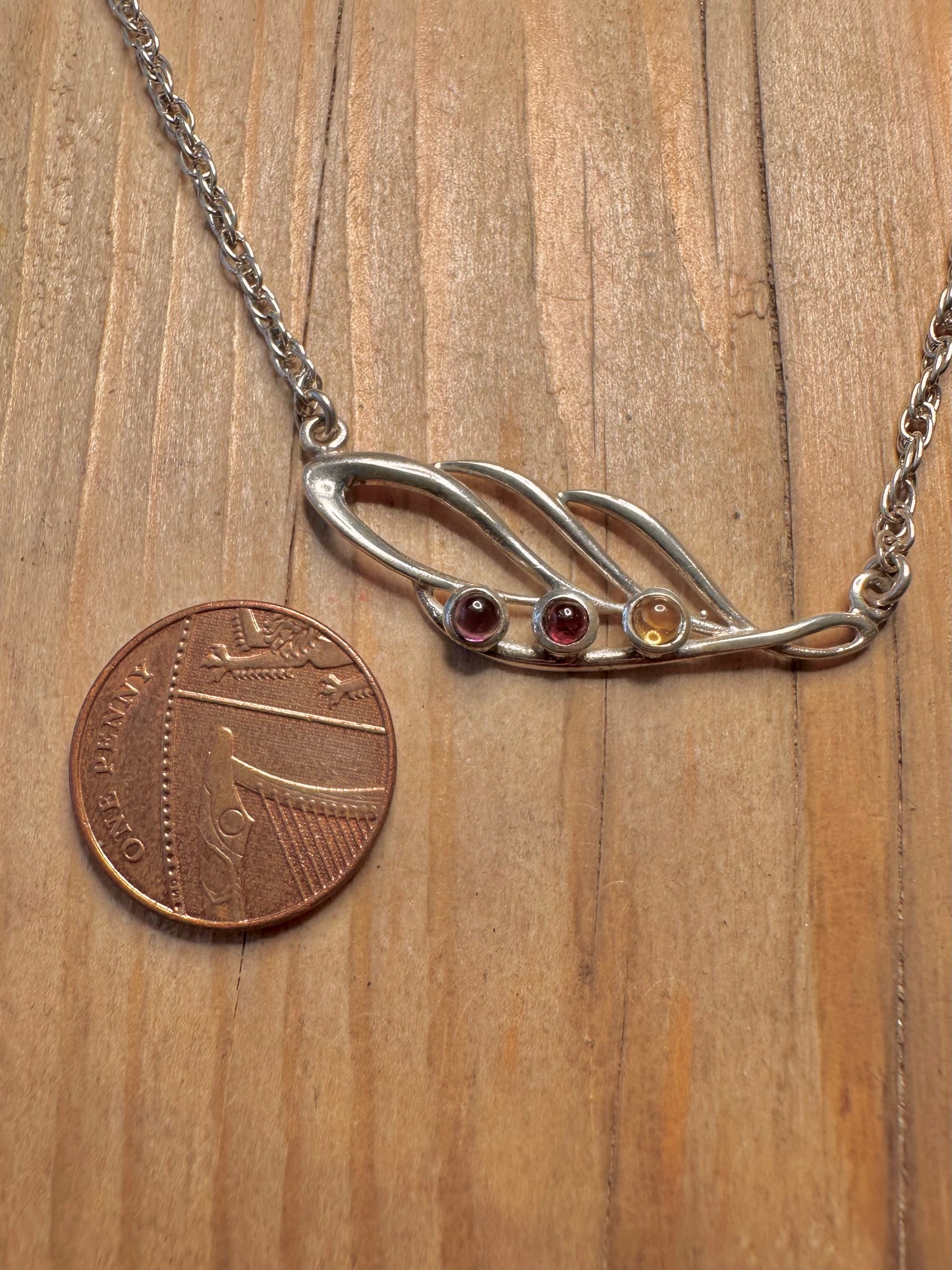 Vintage Leaf and Gemstone Rope Chain 925 Sterling Silver 15.7 inch Necklace