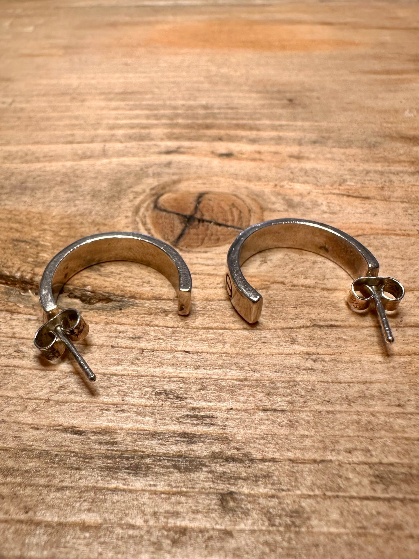 Modernist Cartier Style Half Hoops 925 Silver Earrings