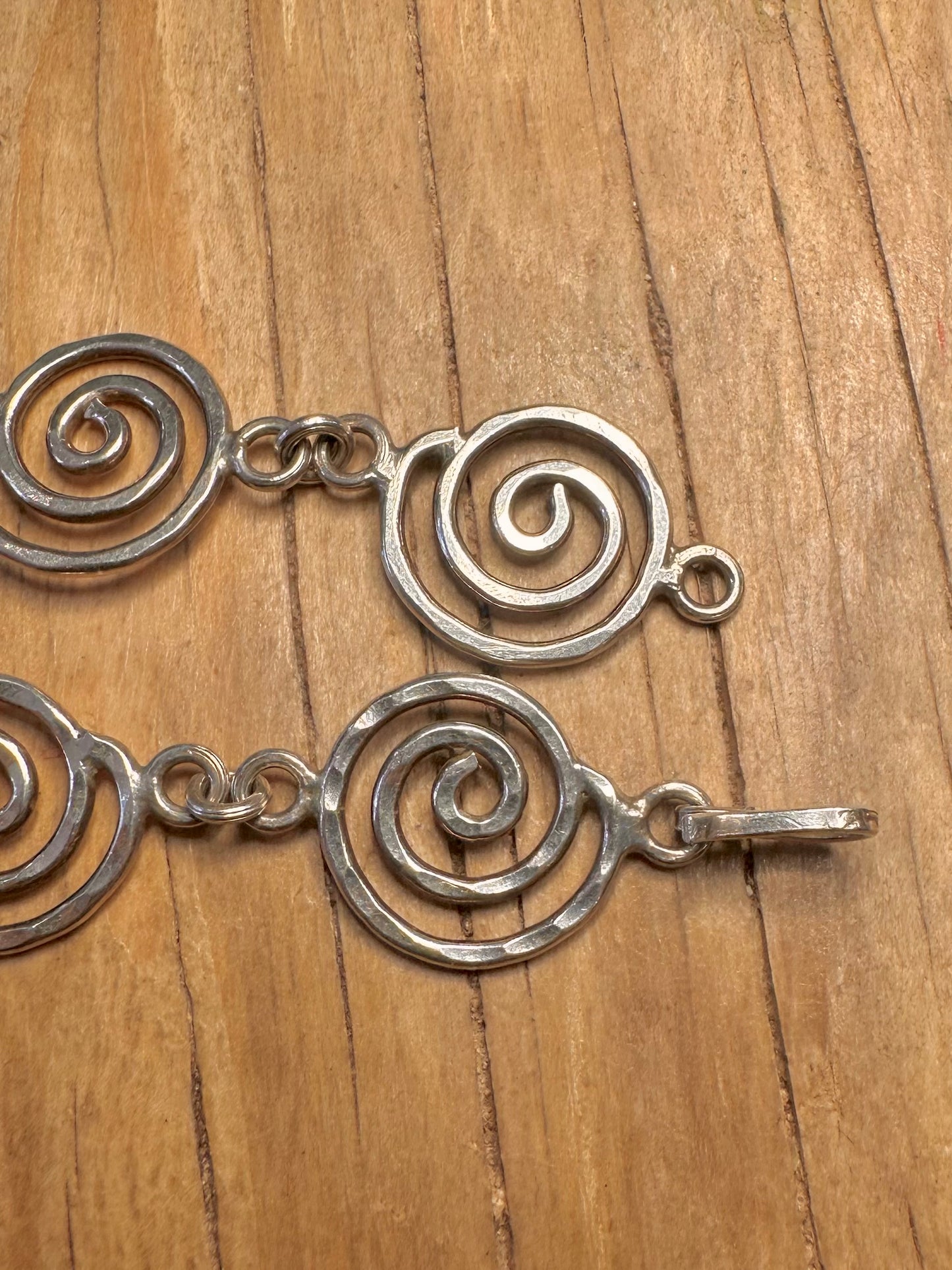 Abstract Swirl Hammered 925 Sterling Silver 7.4 inch Bracelet