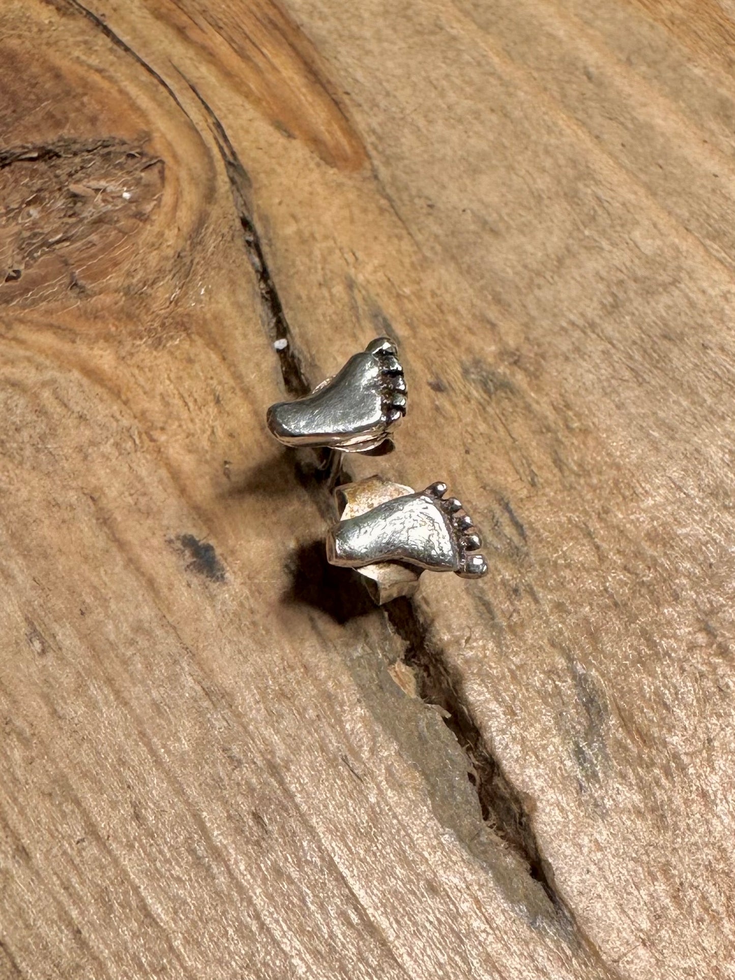 Vintage Feet Stud 925 Silver Earrings