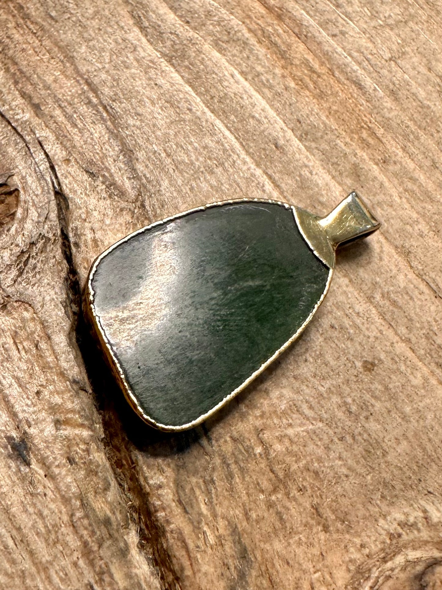 Abstract 1982 Nephrite Green Gold on 925 Silver Pendant