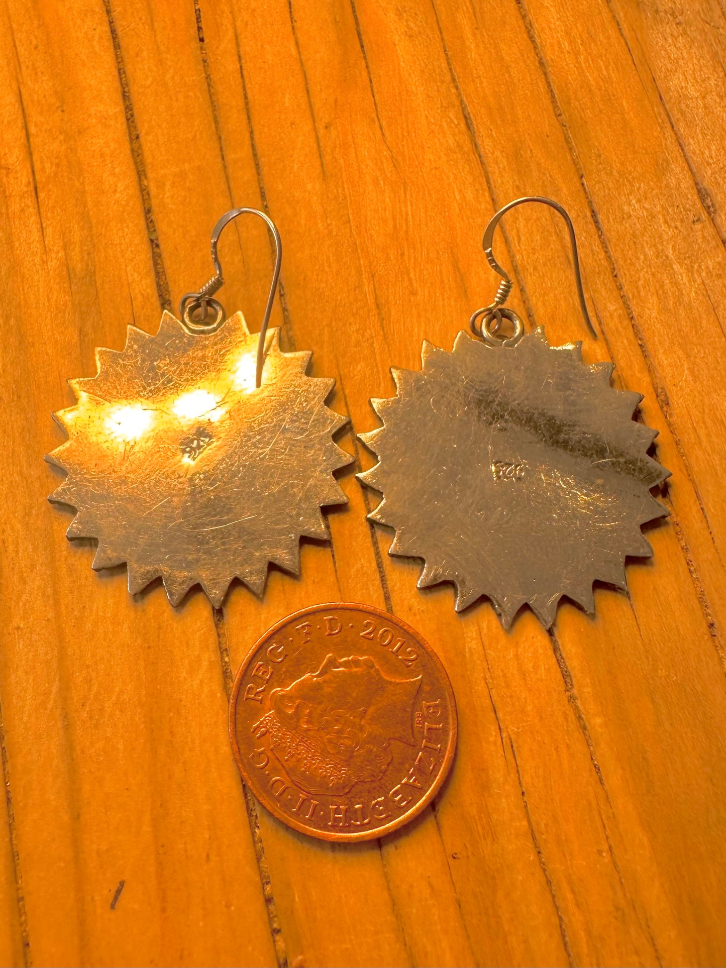 Vintage Tribal Sun Textured 925 Silver Earrings