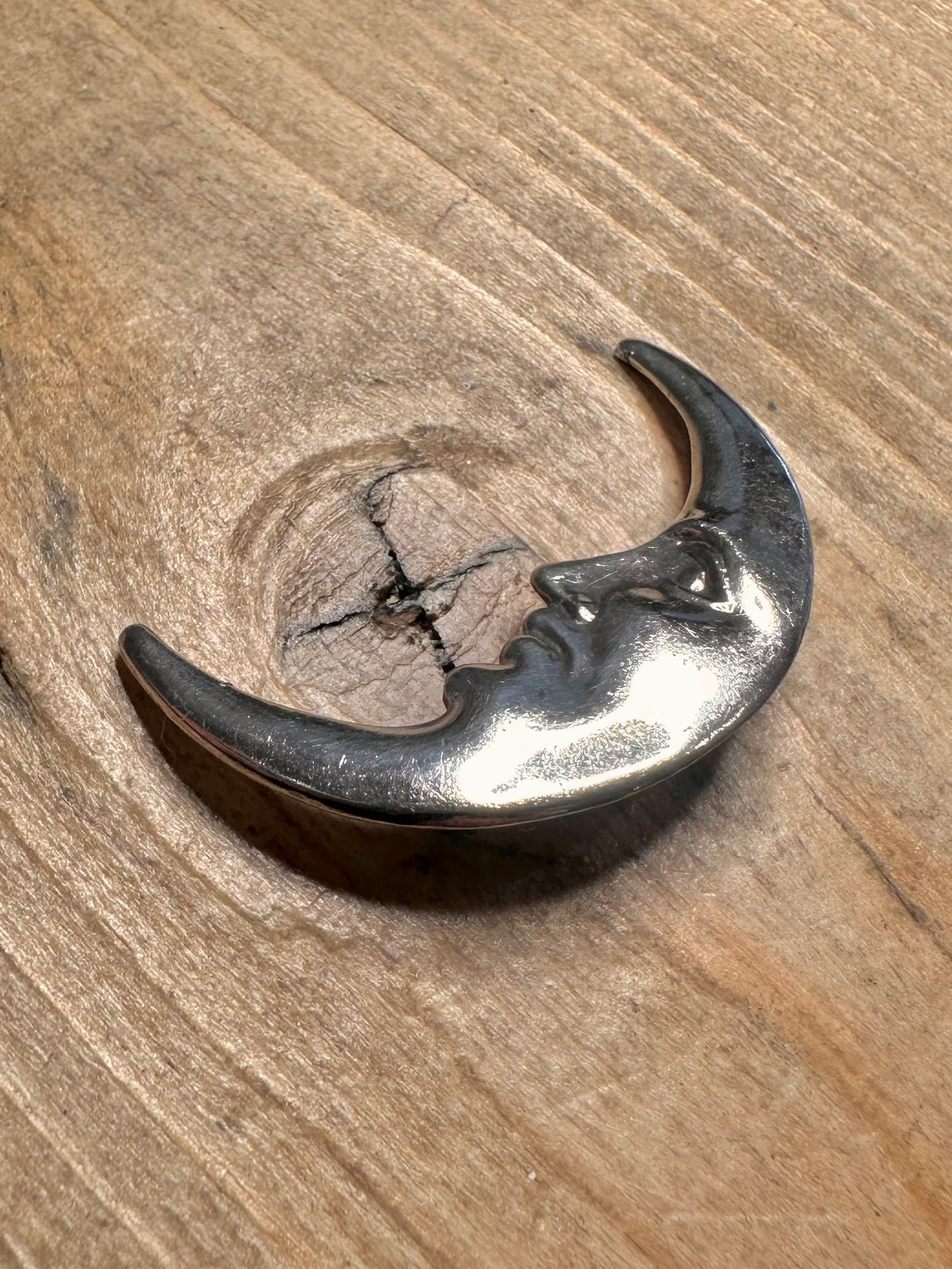 Vintage Moon Face 925 Silver Brooch