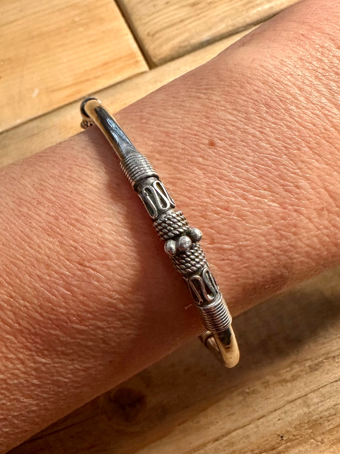 Vintage Tribal Indo 925 Silver Full Bangle