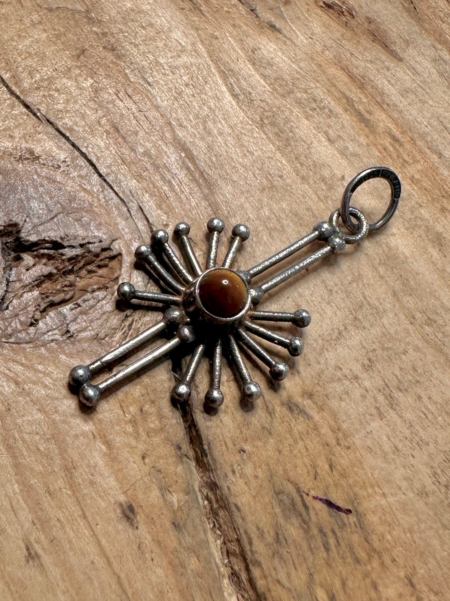 Vintage KULTASEPPA SALOVAARA Tigers Eye Abstract 925 Silver Pendant