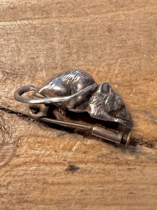 Antique Mouse Pin Brooch Silver Plated