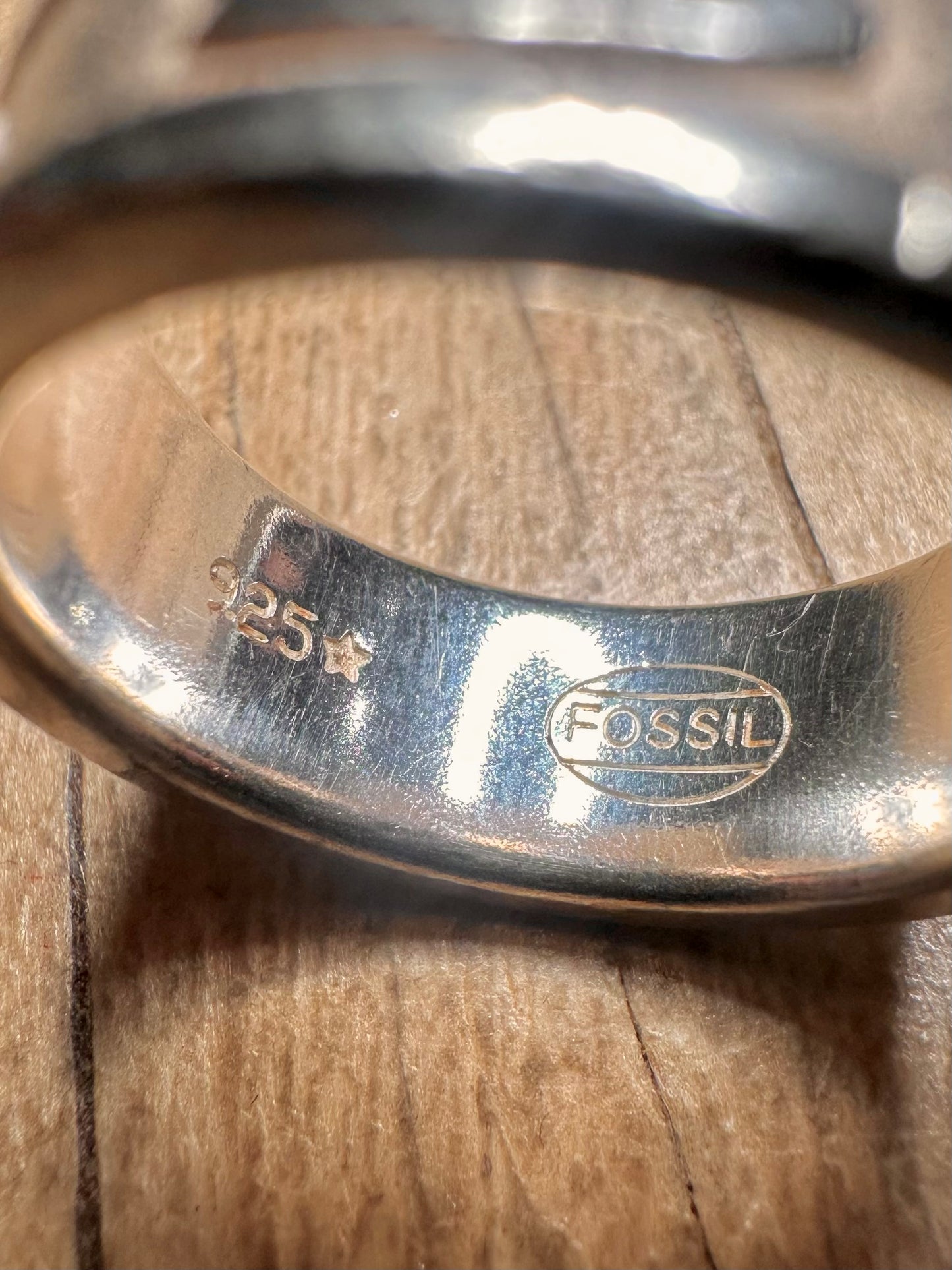 Vintage FOSSIL Band 925 Sterling Silver Size O1/2 Ring