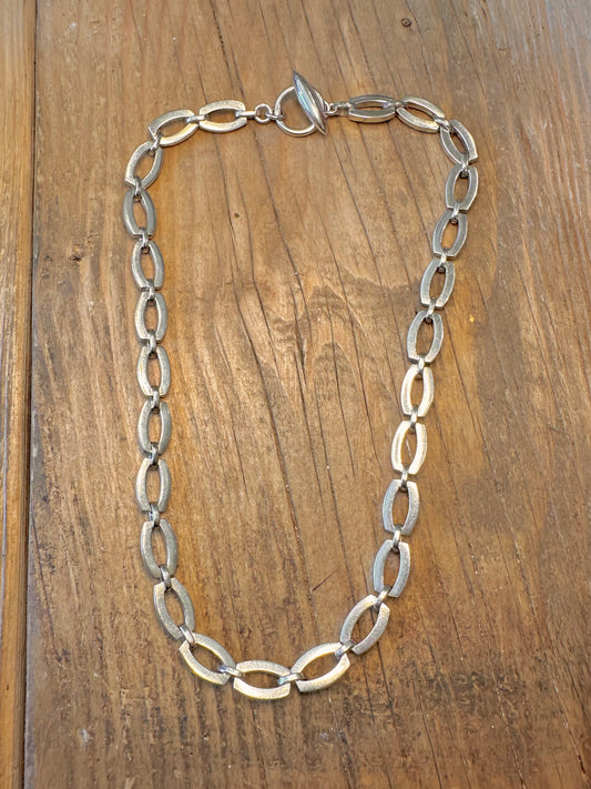 Abstract 2001 Oval Link T Bar 925 Sterling Silver 18 inch Necklace