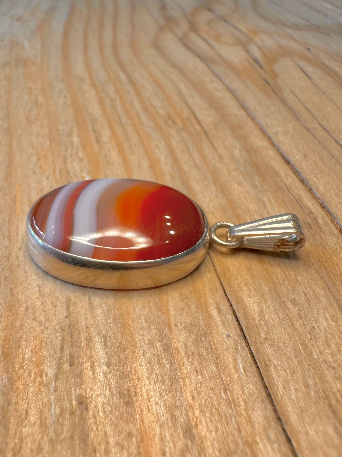Vintage Banded Agate 925 Sterling Silver Pendant