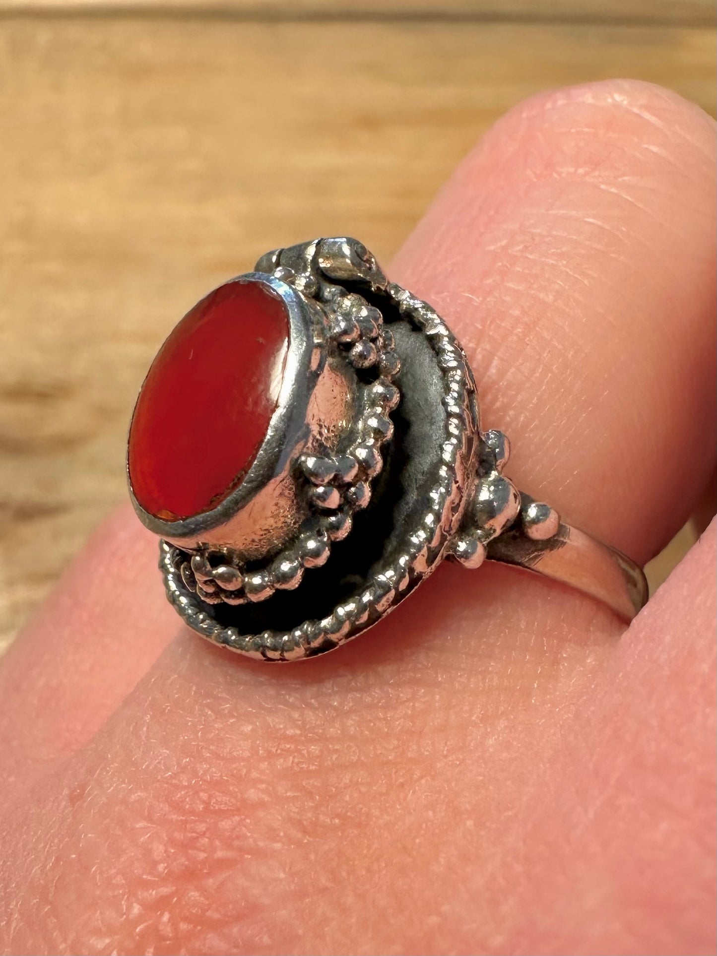 Vintage Carnelian Poison 925 Silver Size Q Ring
