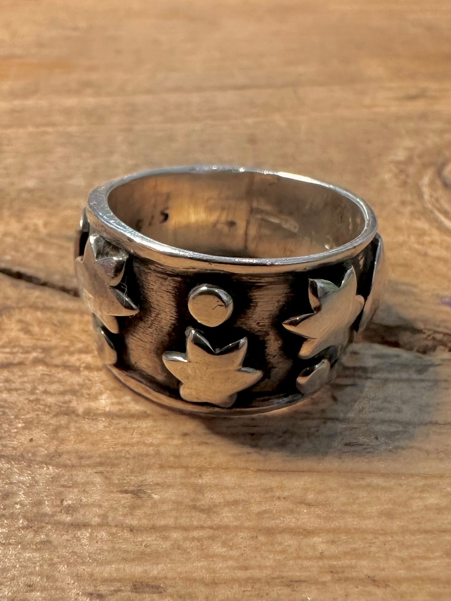 Vintage Star and Moon Dome 925 Silver Size N1/2 Ring