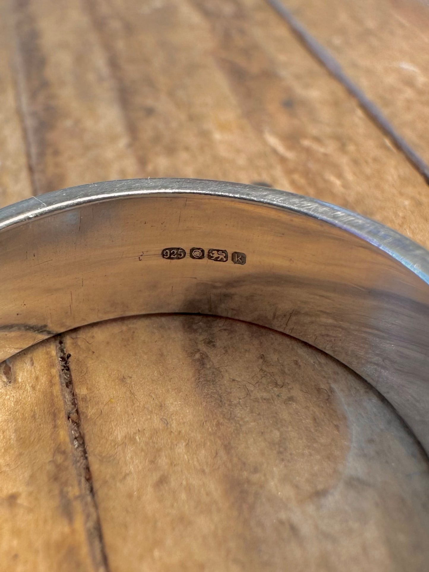 Abstract 2009 Lapis Circle Cut Out 925 Sterling Silver Size P Ring