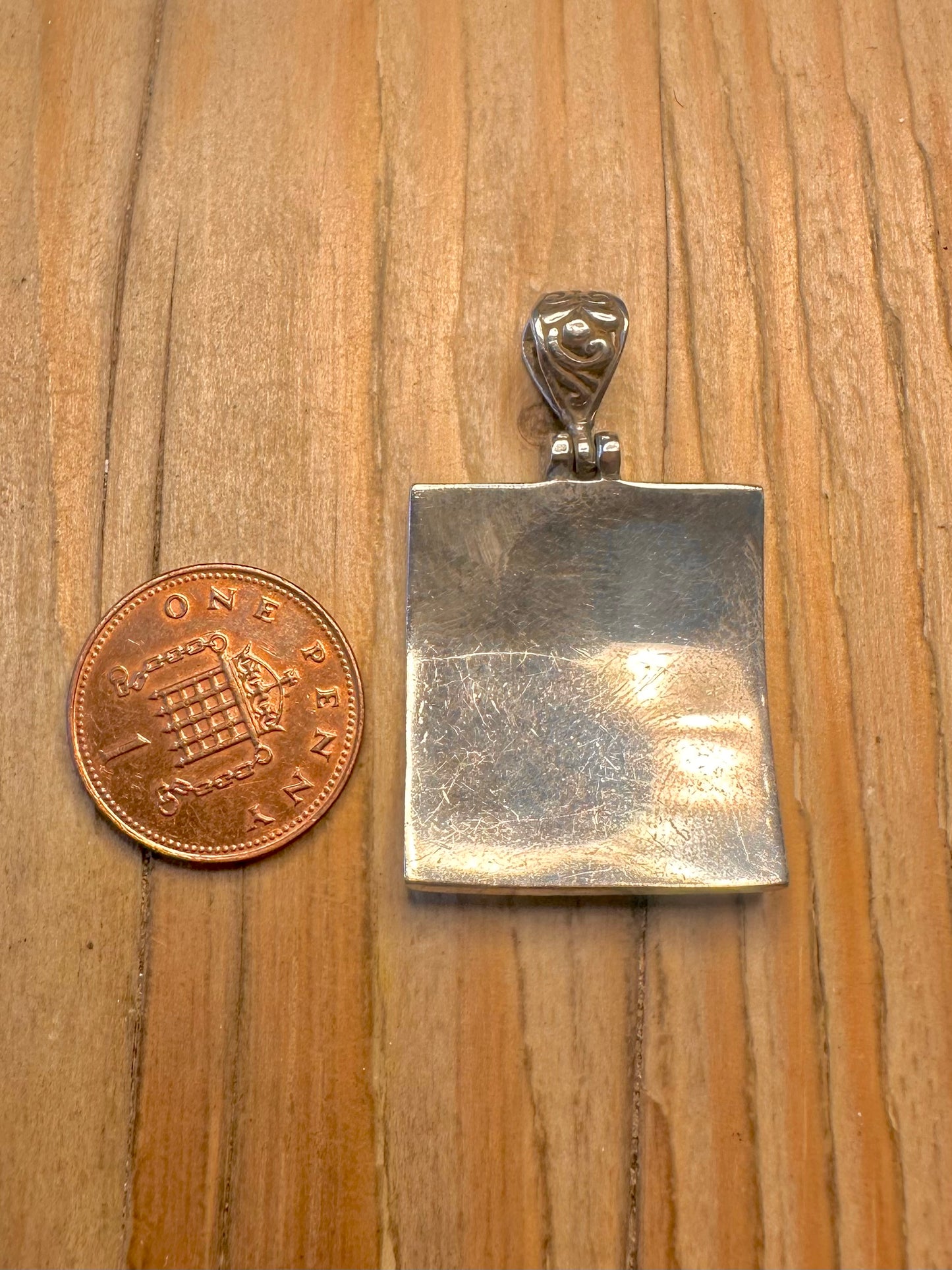 Modernist Mother of Pearl Rectangle 925 Sterling Silver Pendant