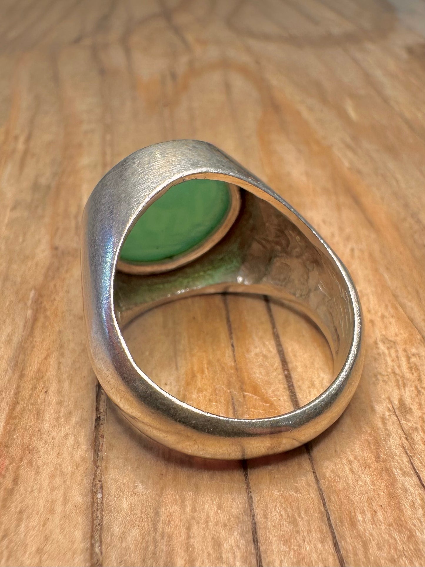 Vintage Animal Chrysoprase Intaglio Signet 925 Sterling Silver Size Q1/2 Ring
