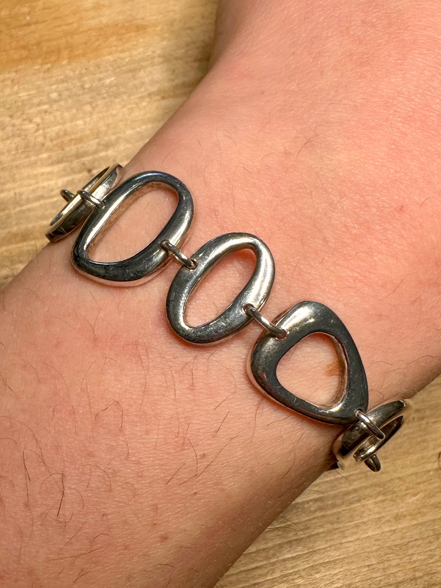 Abstract Oval Link 925 Silver 7.2 to 8.3 inch Bracelet