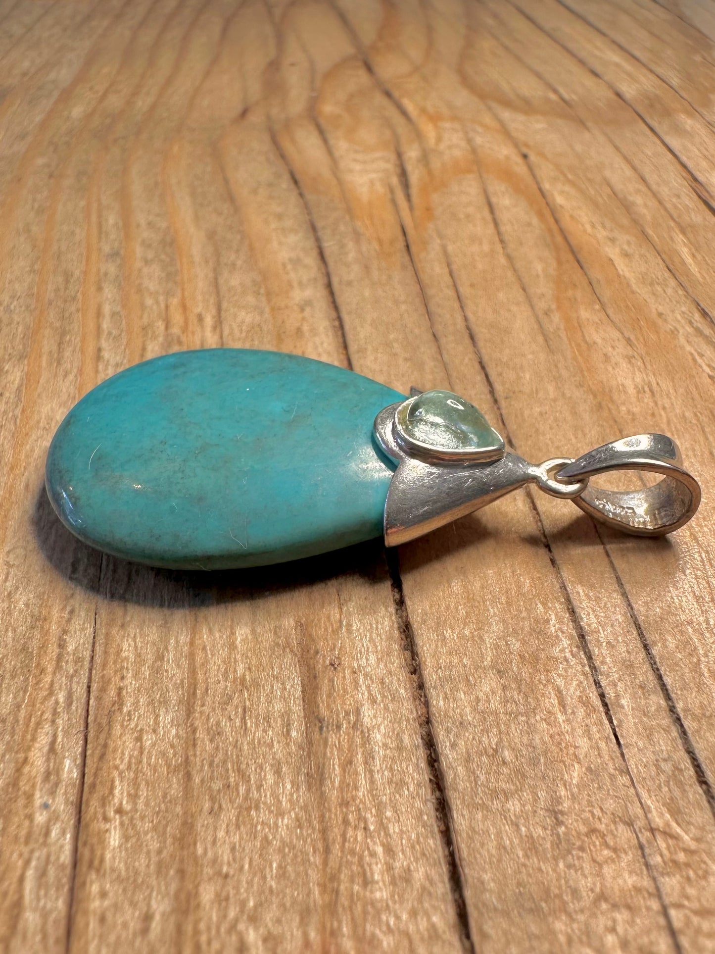 Modern Turquoise and Blue Green Quarts 925 Sterling Silver Pendant