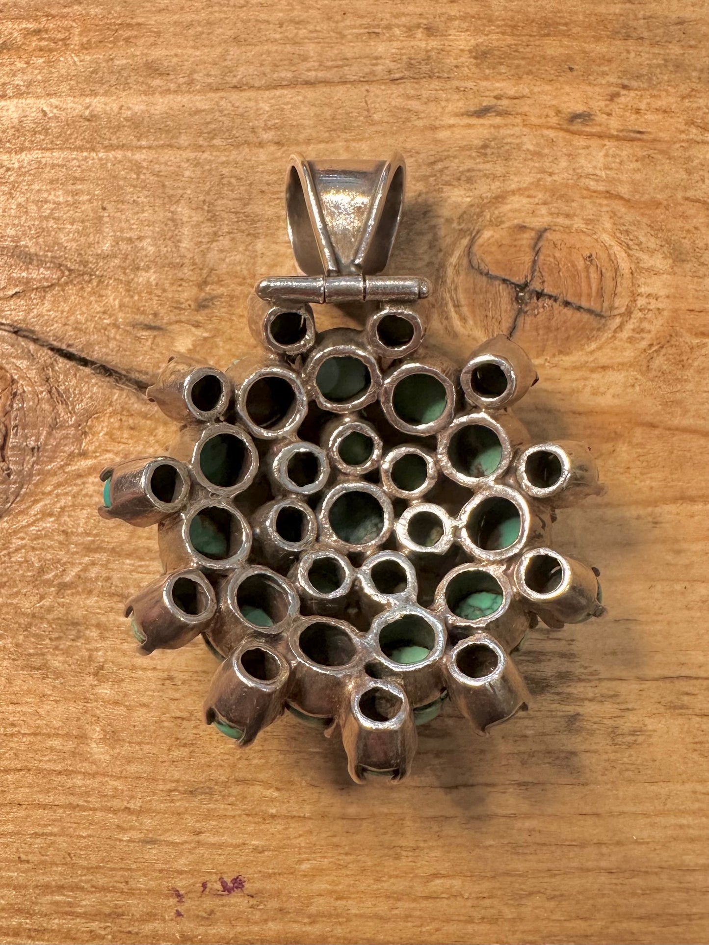 Vintage Native American Turquoise Cluster 925 Silver Pendant