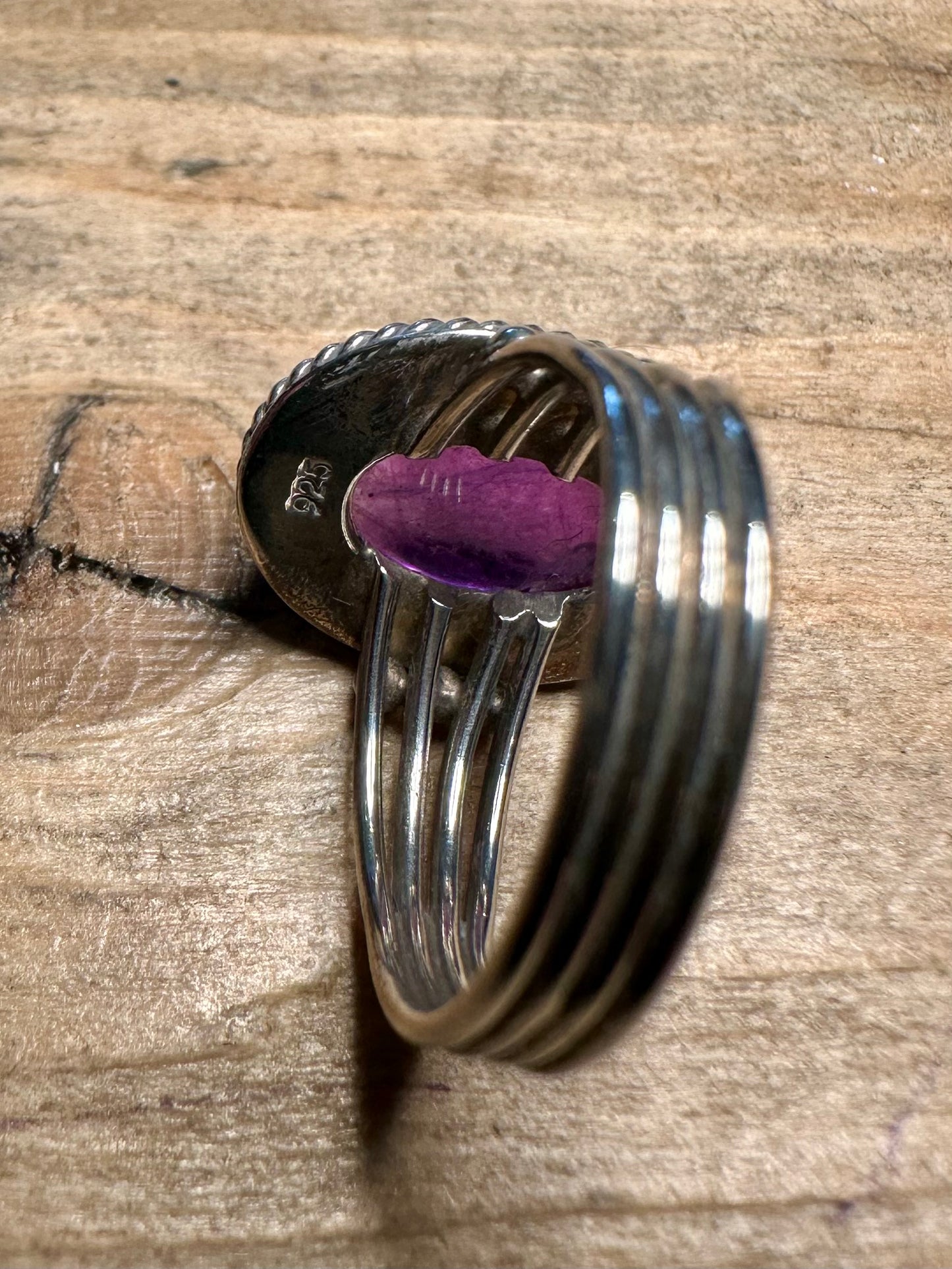 Vintage Amethyst Tribal 925 Silver Size N Ring