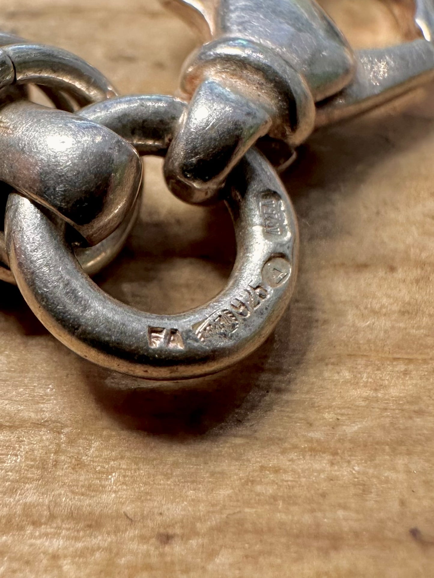 Vintage Circle Interlocking Link 925 Silver 7.6 inch Bracelet