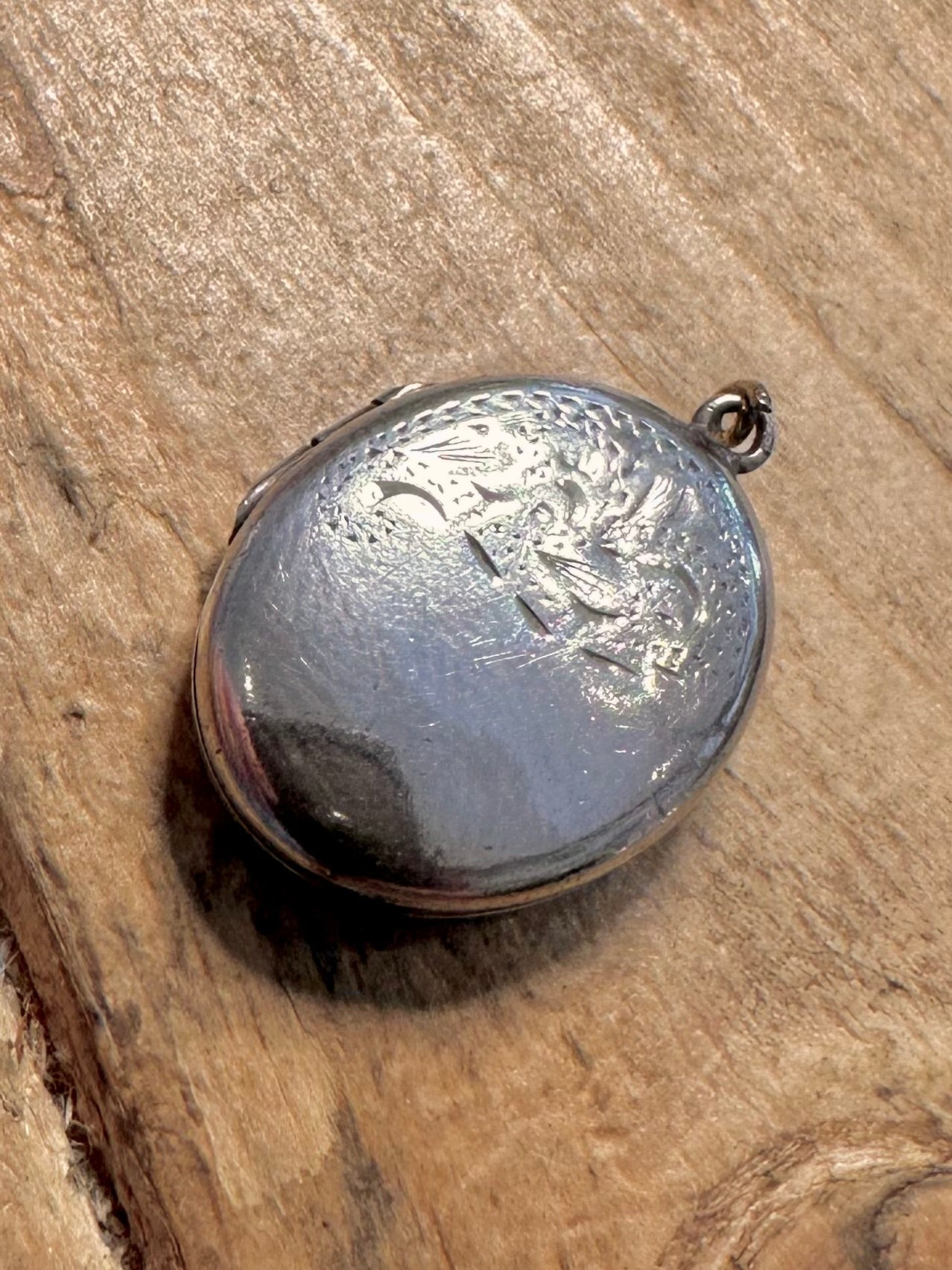 Vintage Engraved Oval 925 Silver Locket Pendant