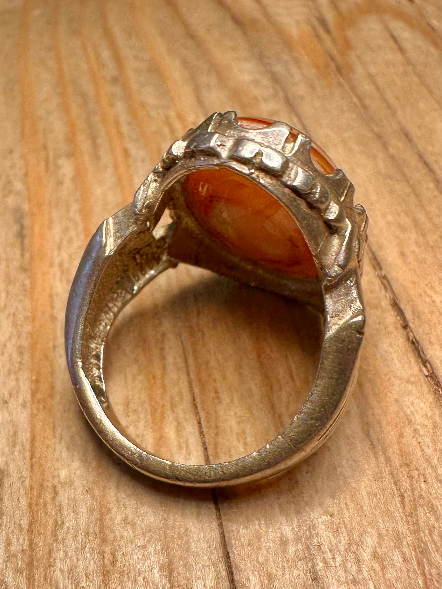 Vintage Orange Agate Oval Ornate 925 Sterling Silver Size Q Ring