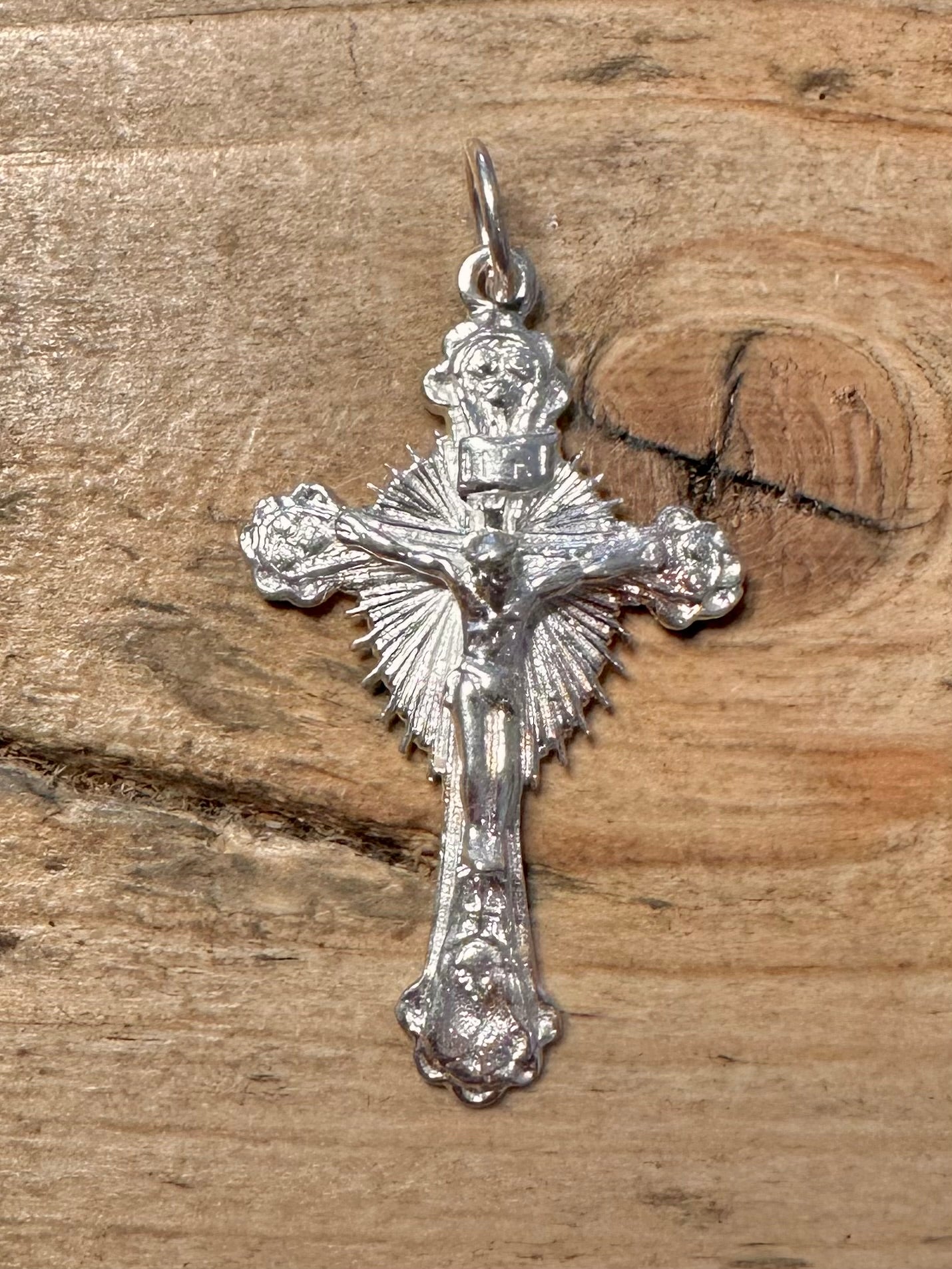 Modern Sunburst Crucifix 925 Silver Pendant