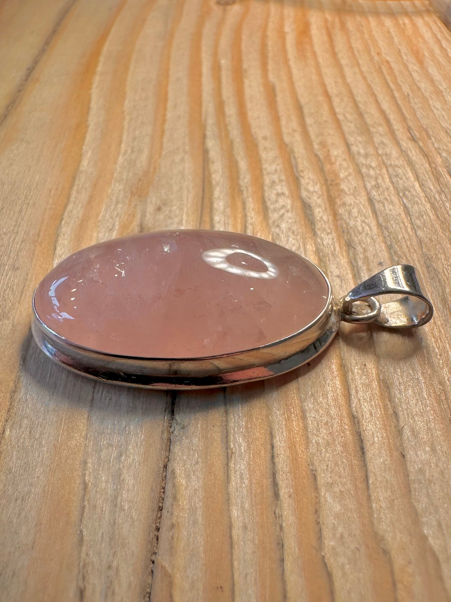 Vintage Rose Quarts Oval 925 Sterling Silver Pendant