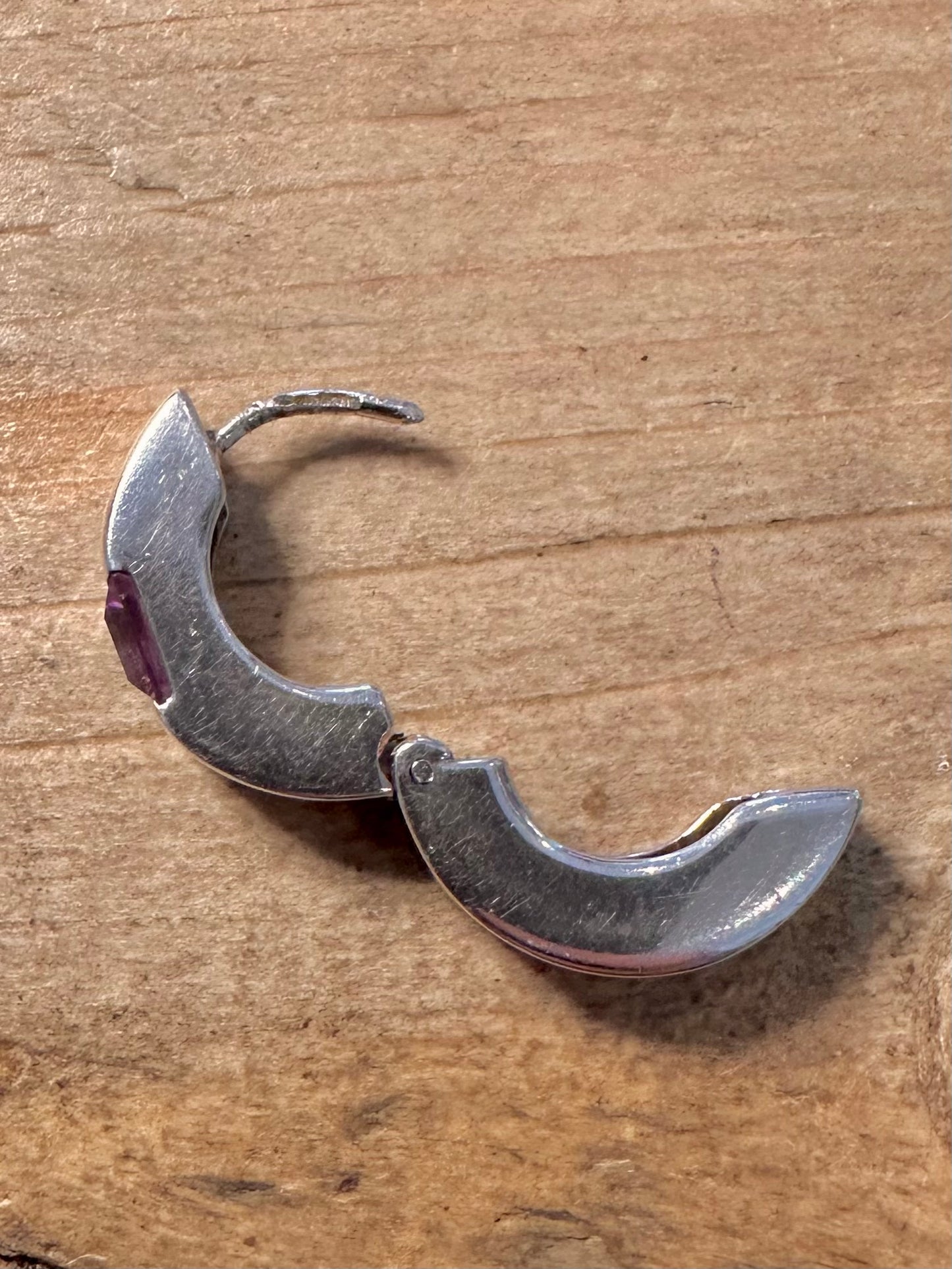 Modern Chunky Purple Stone 925 Silver Hoop Earrings