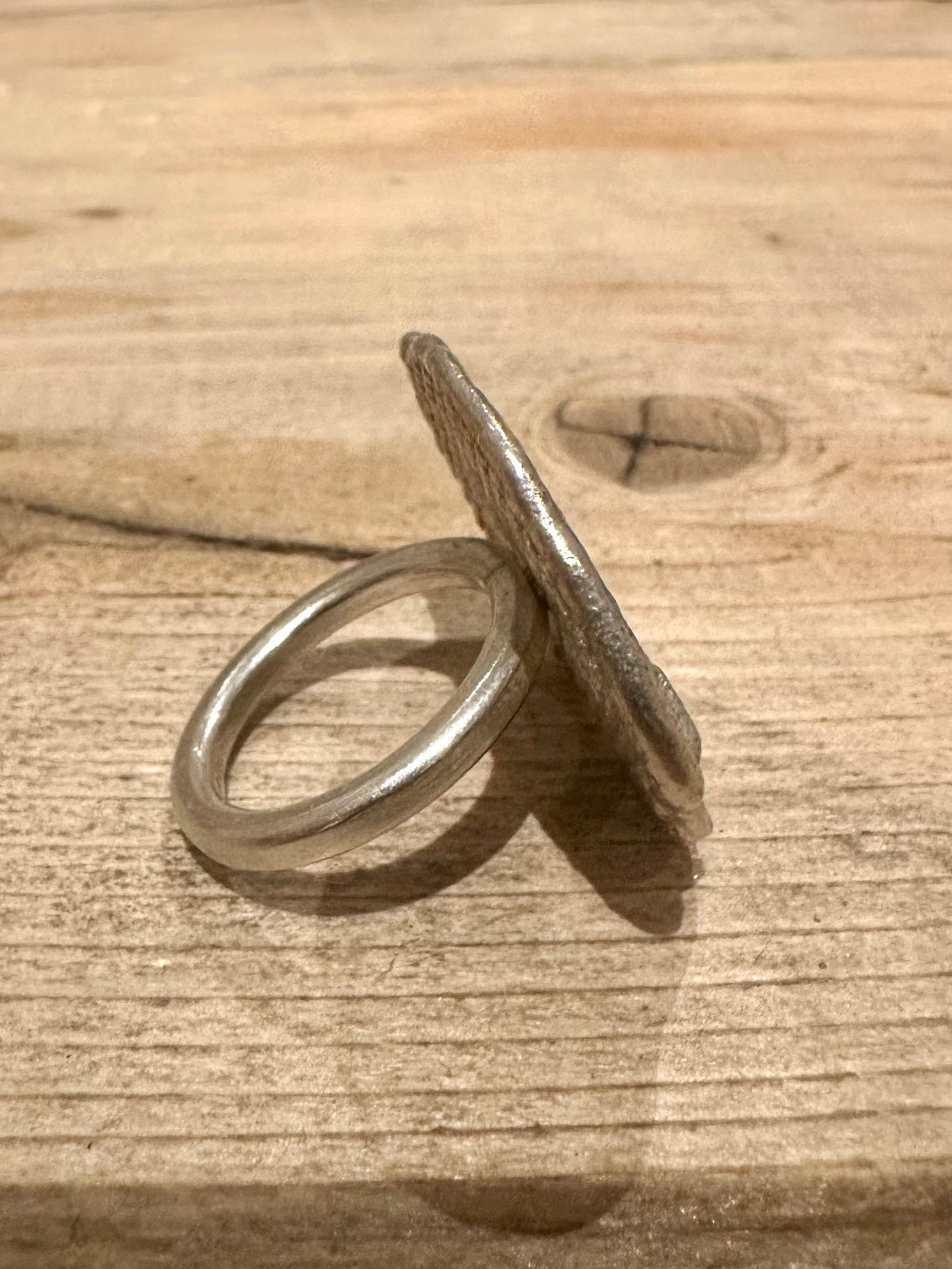 Abstract Hammered Textured Handmade 925 Silver Size P Ring