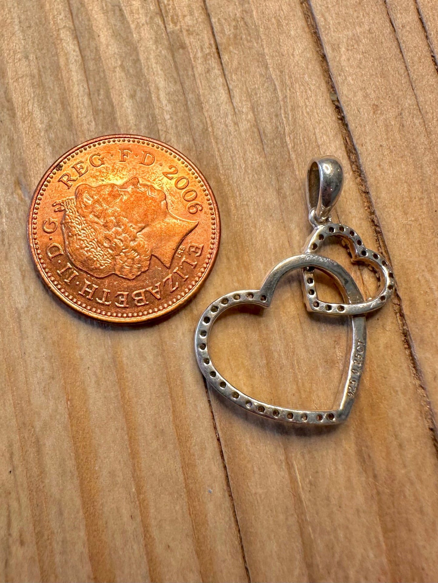 Vintage Heart Diamonds 0.25ct 925 Sterling Silver Pendant